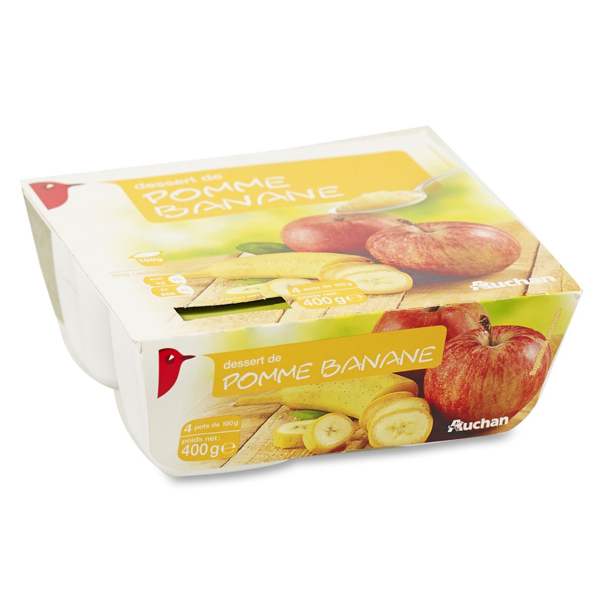 AUCHAN Coupelles pomme banane 4x100g