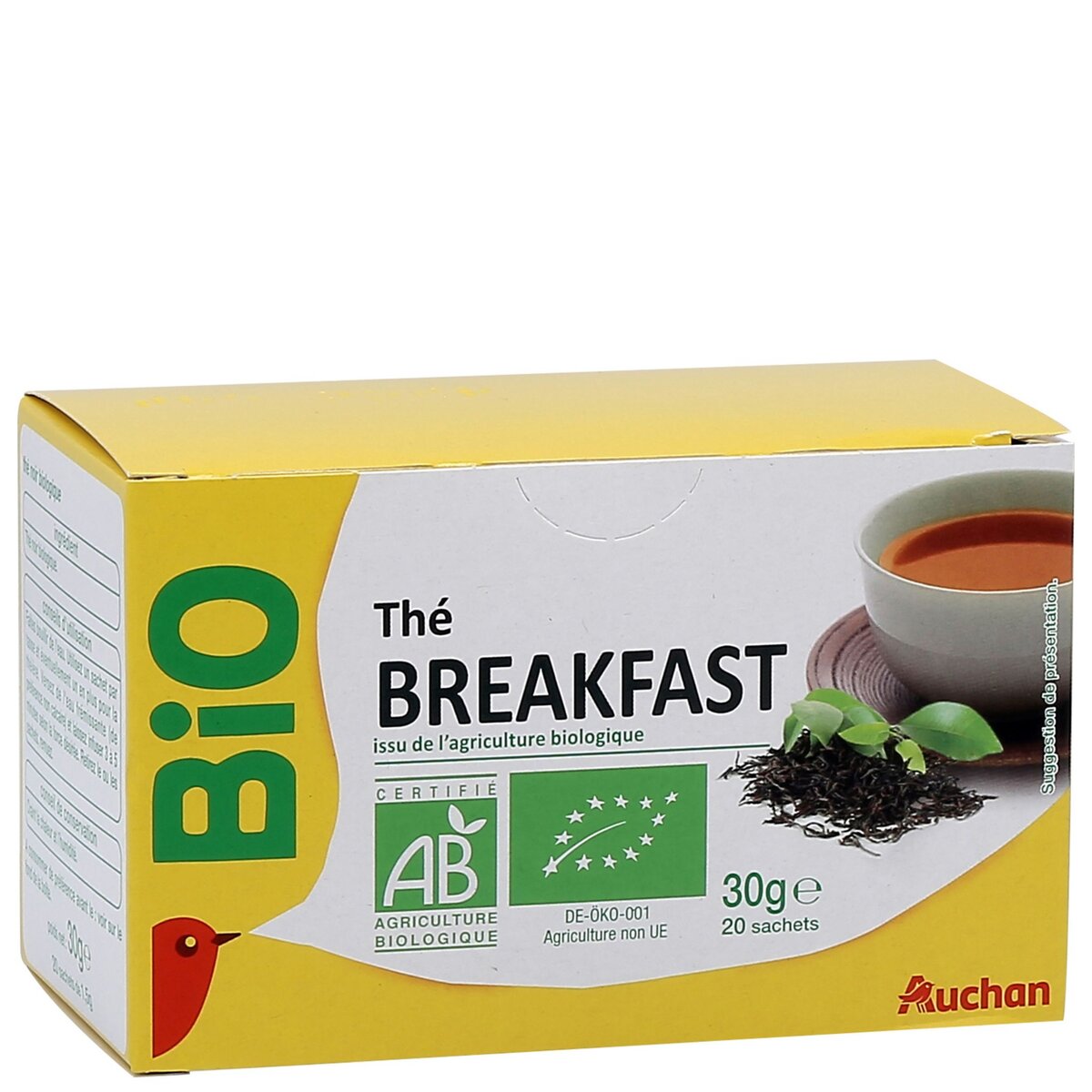 AUCHAN BIO Thé noir breakfast 20 sachets 30g