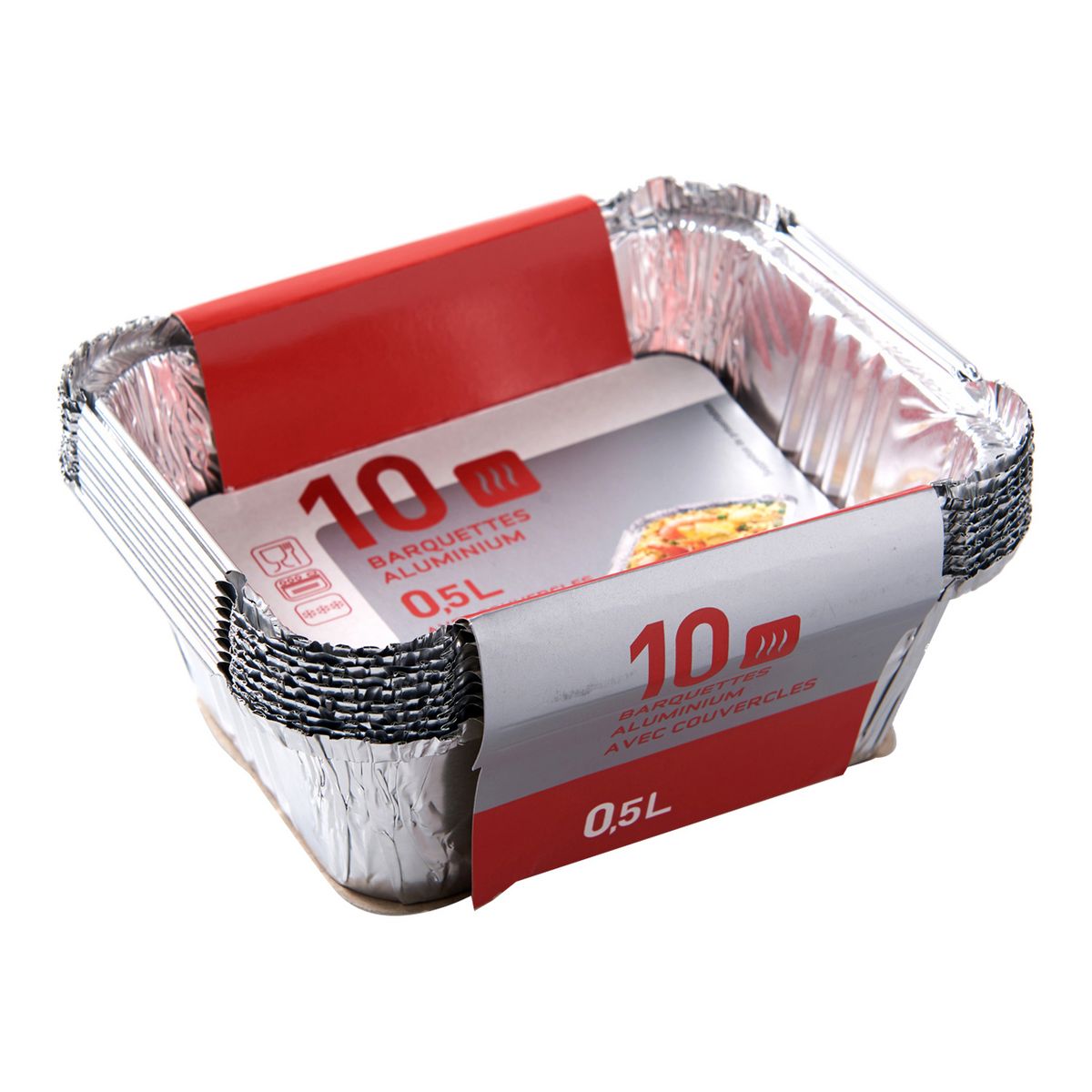 AUCHAN Barquettes aluminium carrés avec couvercles 0,5l 10 barquettes