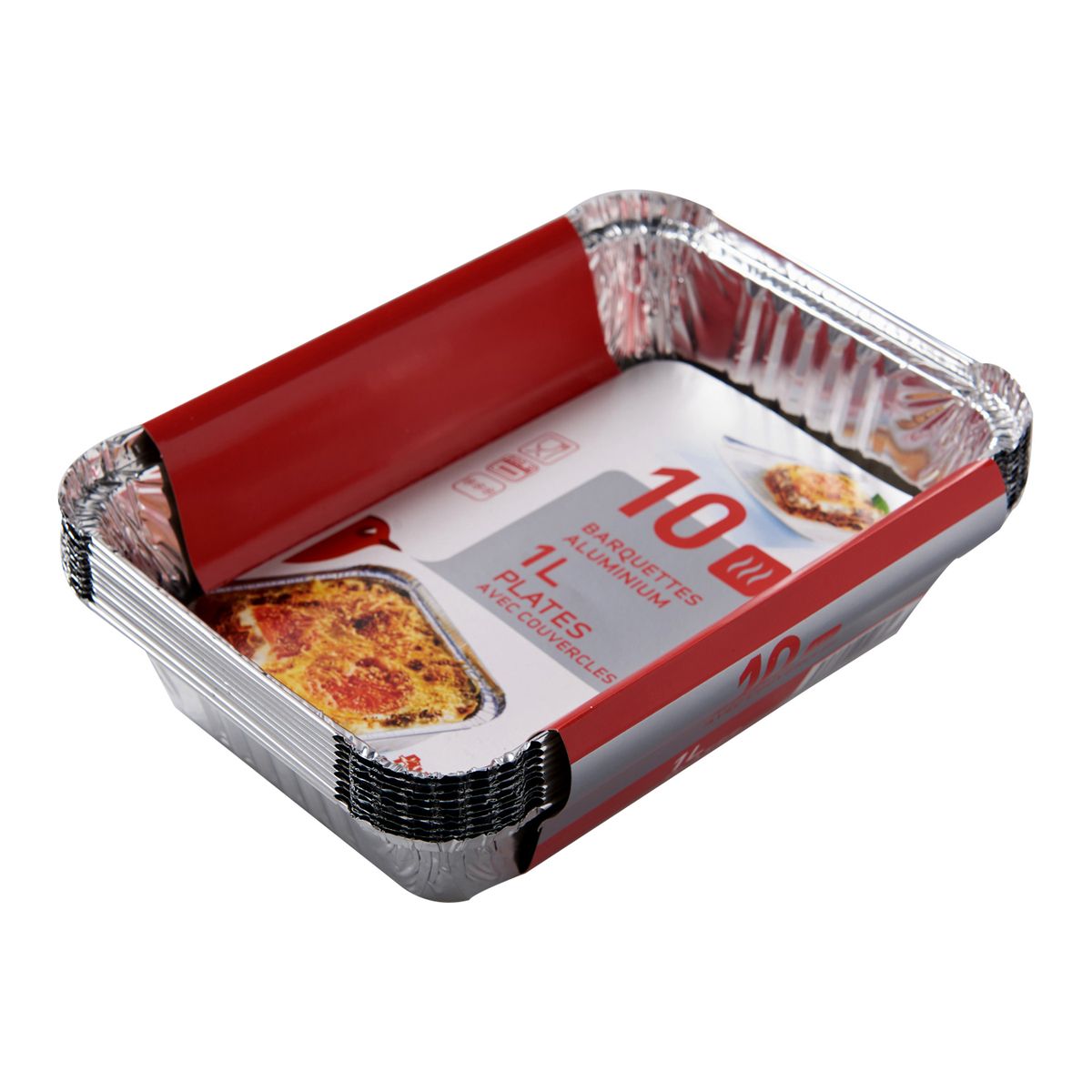 AUCHAN Barquettes aluminium plates avec couvercles 1l 10 barquettes