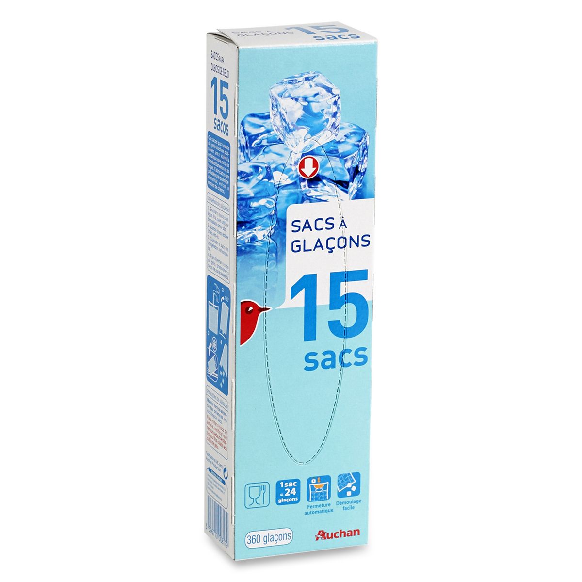 AUCHAN Sacs à glaçons 15 sacs