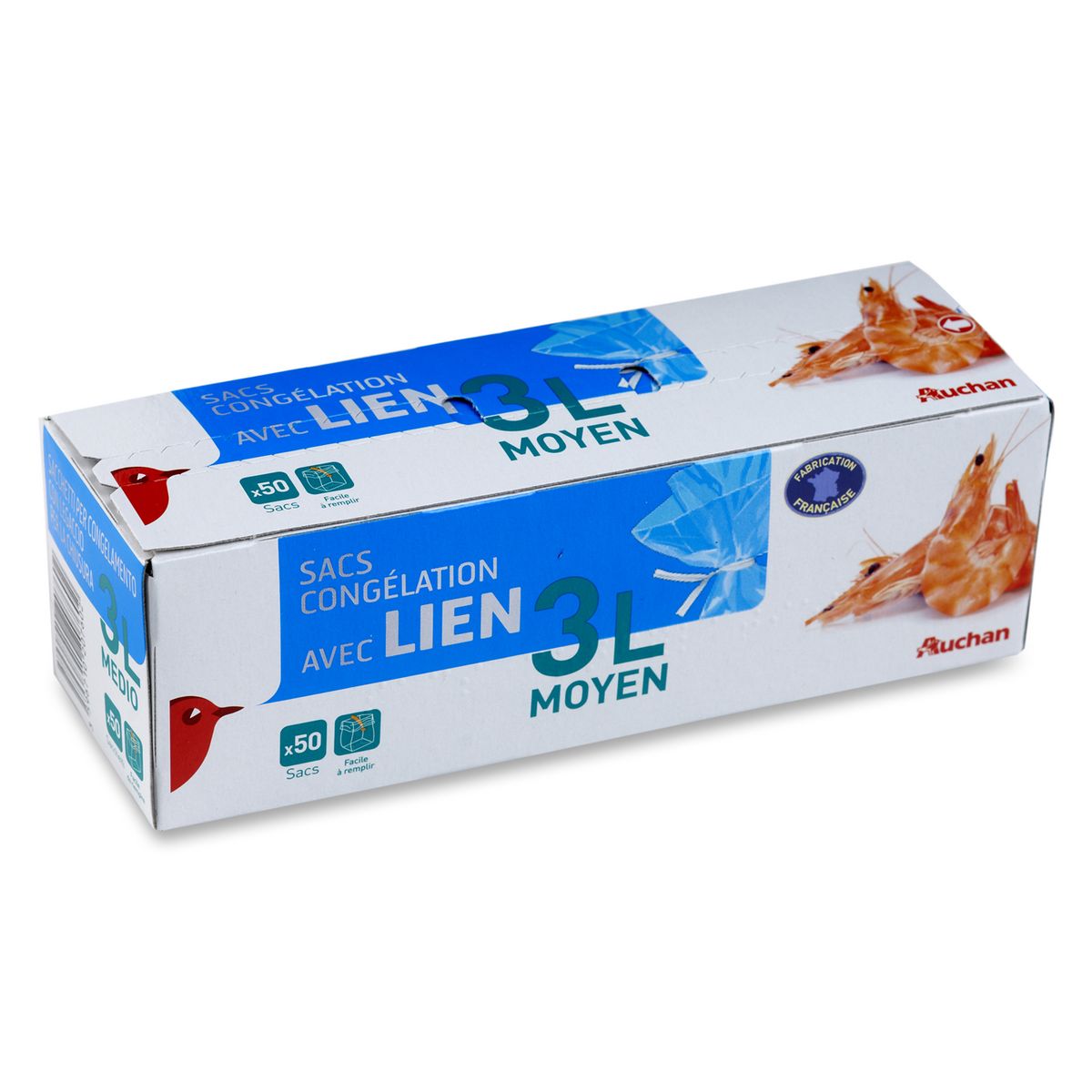 AUCHAN Sacs congélation avec liens taille moyenne 3l 50 sacs
