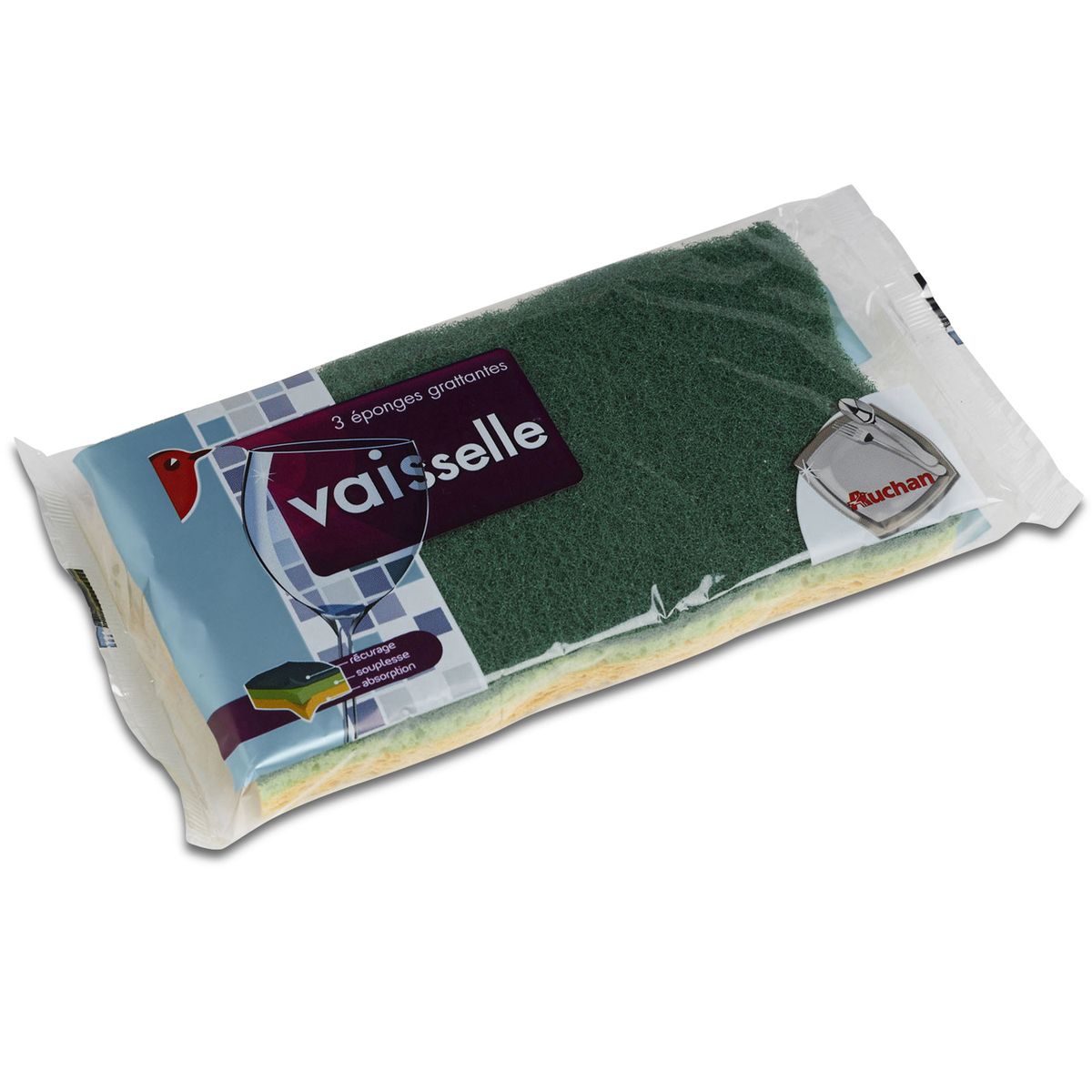 AUCHAN Auchan éponge grattante medium x3