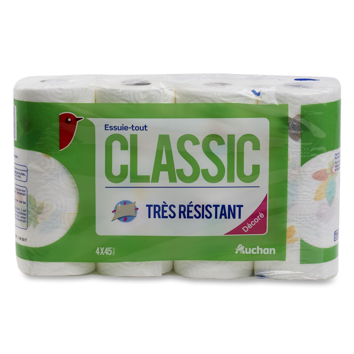 AUCHAN Essuie-tout décoré classic très résistant 4 rouleaux