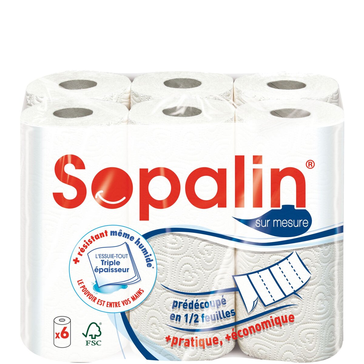 Sopalin, essuie tout blanc sur mesure 3 voiles, les 6 rouleaux - Tous les  produits essuie-tout - Prixing