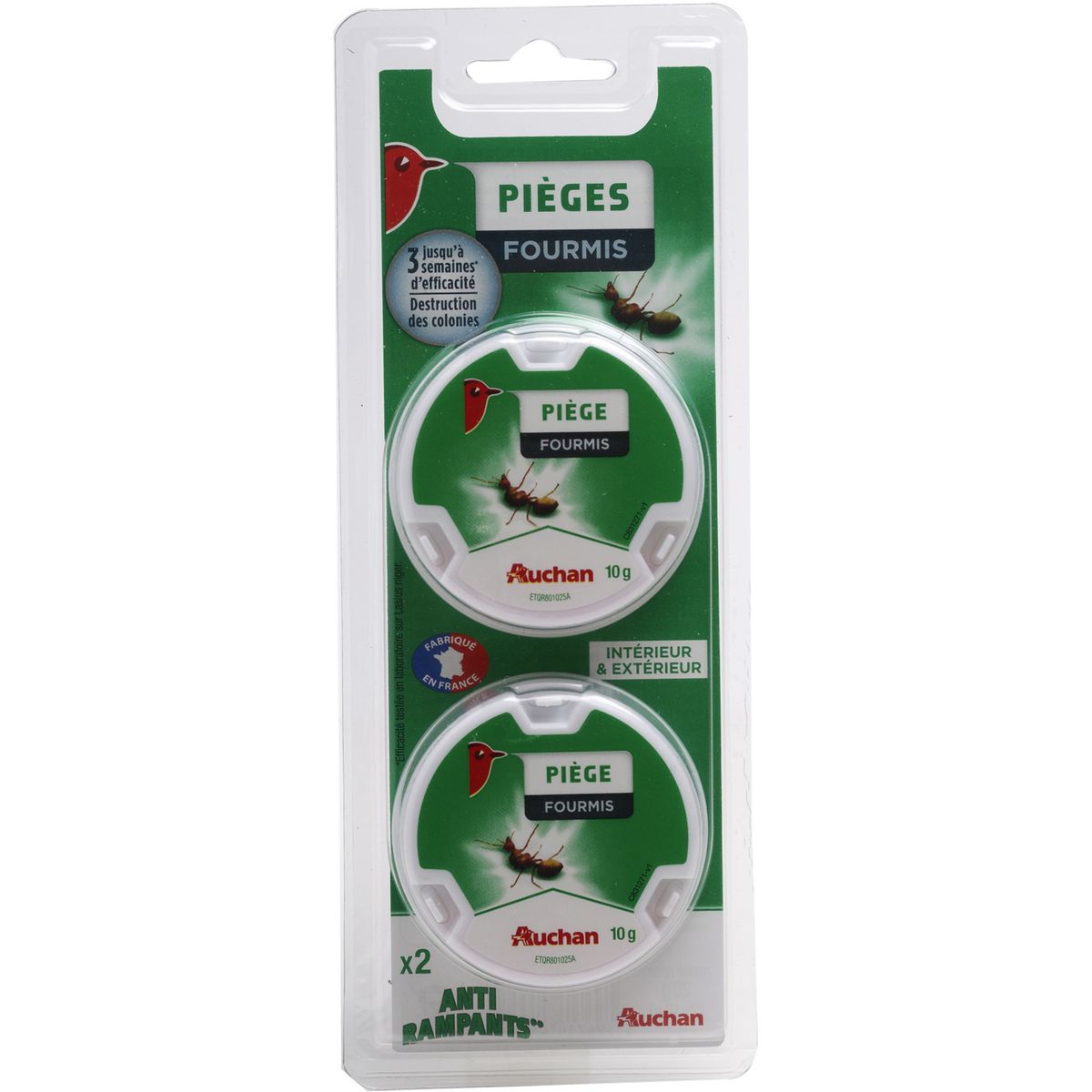 AUCHAN Pièges anti-fourmis et rampants intérieur et extérieur efficace 3 semaines 2 pièges