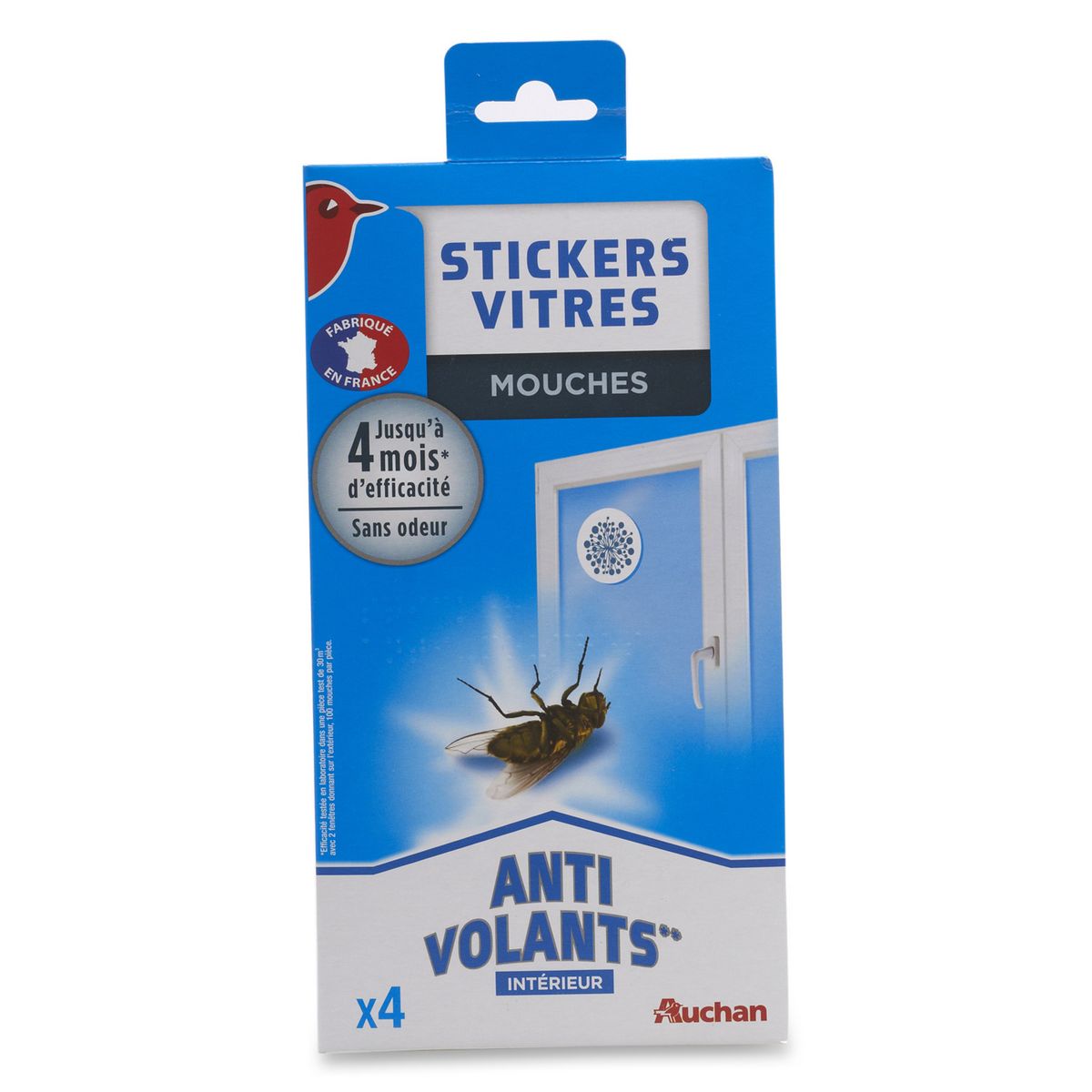 AUCHAN Stickers vitres anti-mouches intérieur efficace 4x4 mois 4 stickers