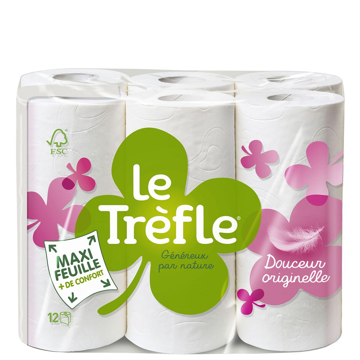 LE TRÈFLE Papier toilette blanc maxi feuille 12 rouleaux
