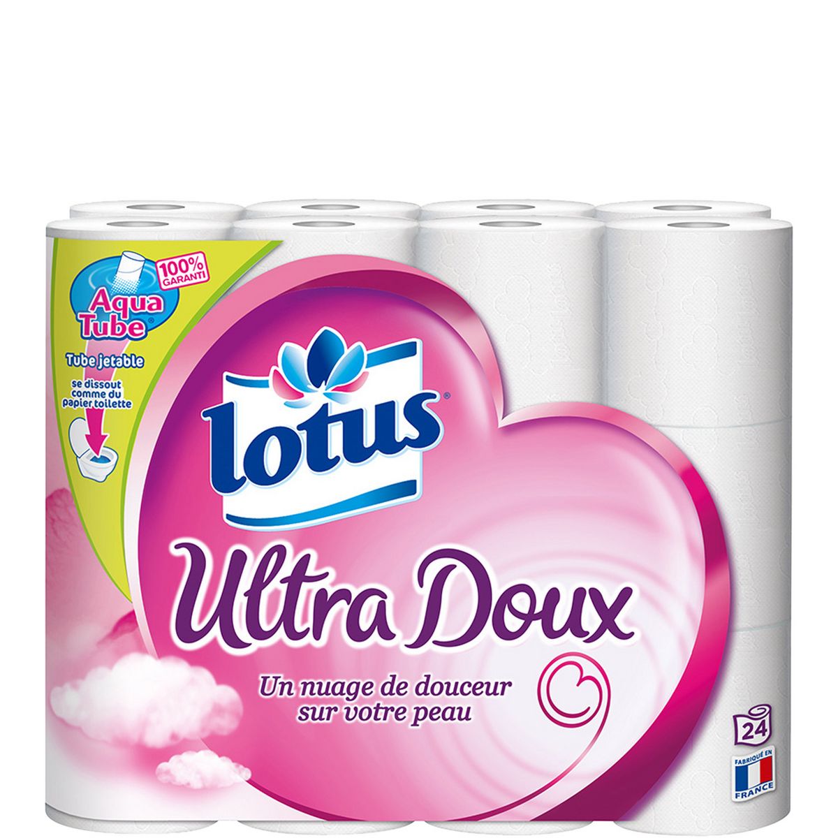 LOTUS Papier toilette blanc aquatube ultra doux 24 rouleaux