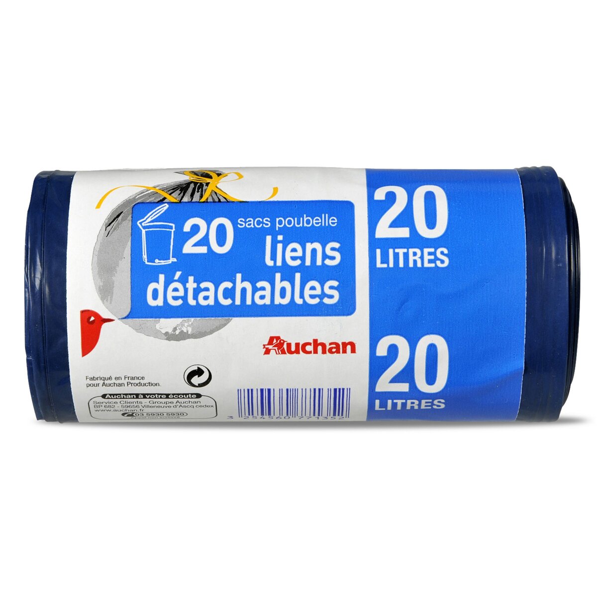 AUCHAN Sacs poubelle compostables liens détachables 20l 15 sacs pas cher 