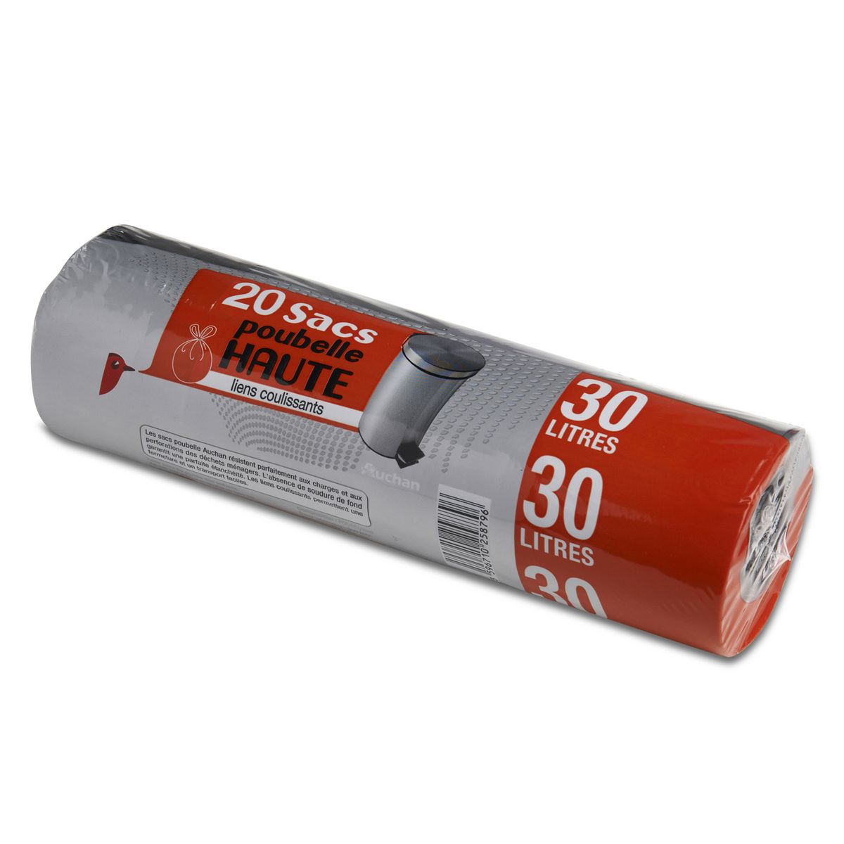 AUCHAN Sacs poubelle haute liens coulissants 30l 20 sacs