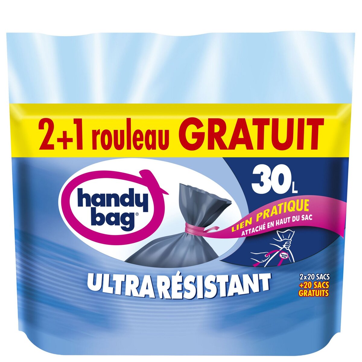 HANDY BAG Sacs poubelle ultra résistant lien pratique 30l 60 sacs
