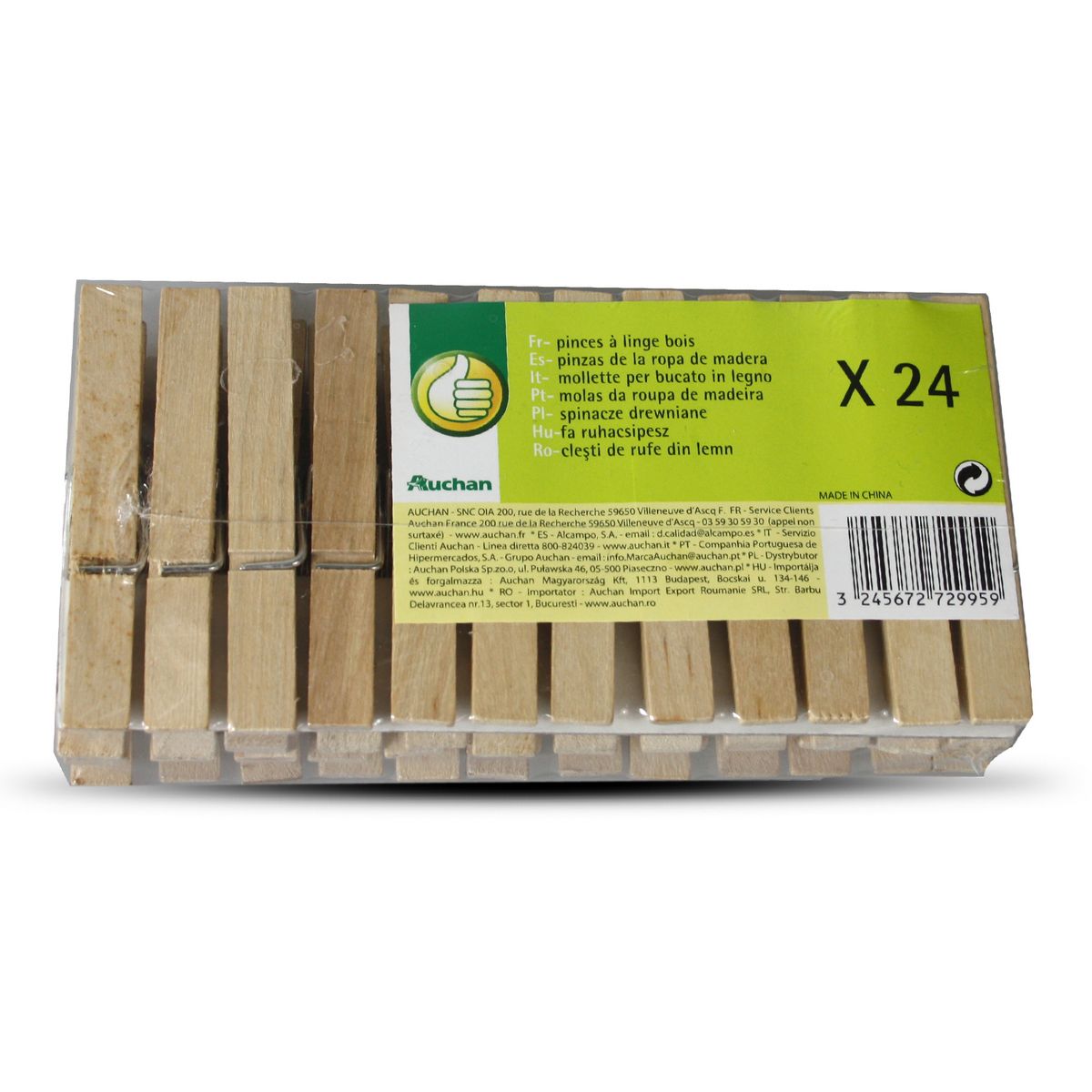 POUCE Pinces à linge en bois 24 pièces