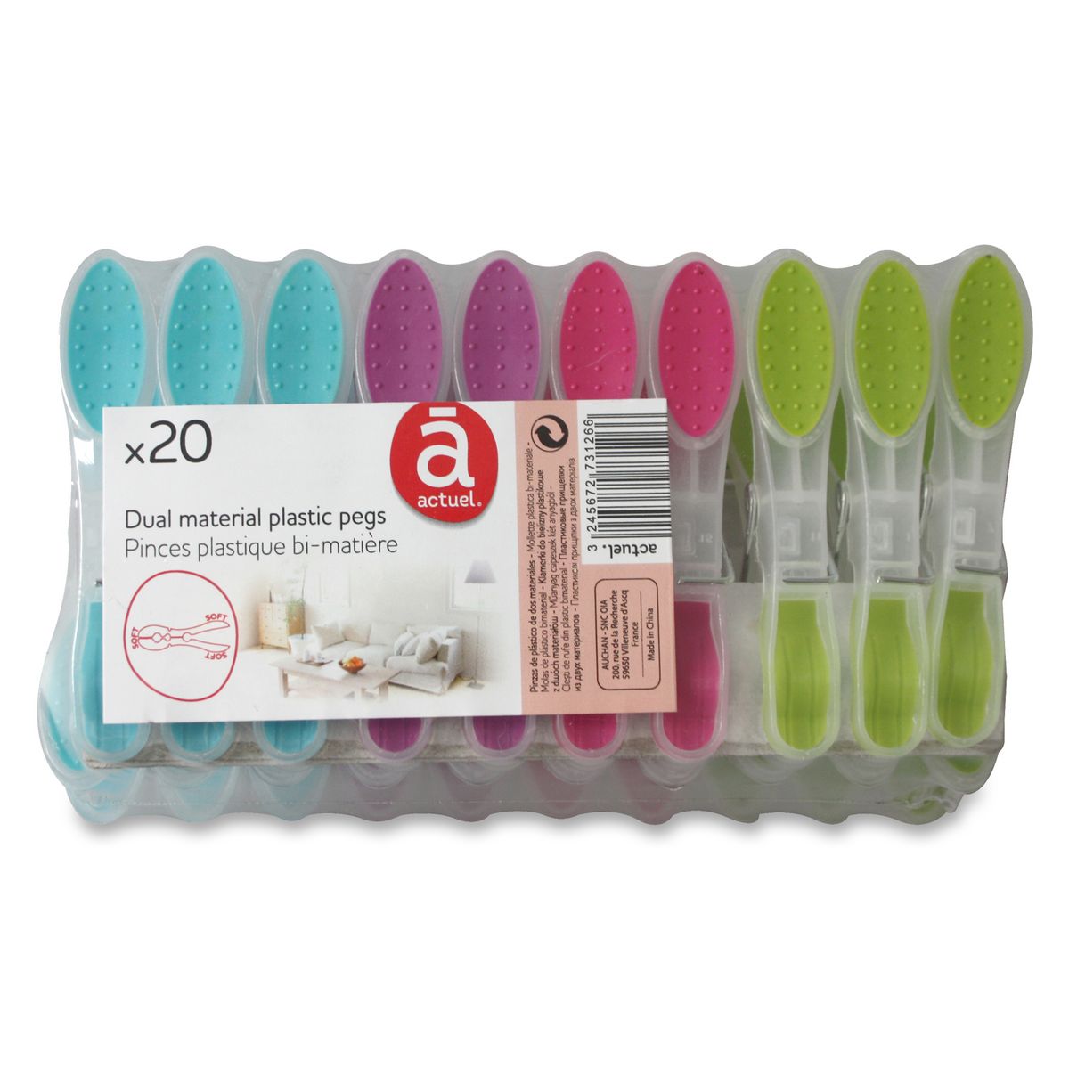 ACTUEL Pinces à linge en plastique bi-matière 20 pinces