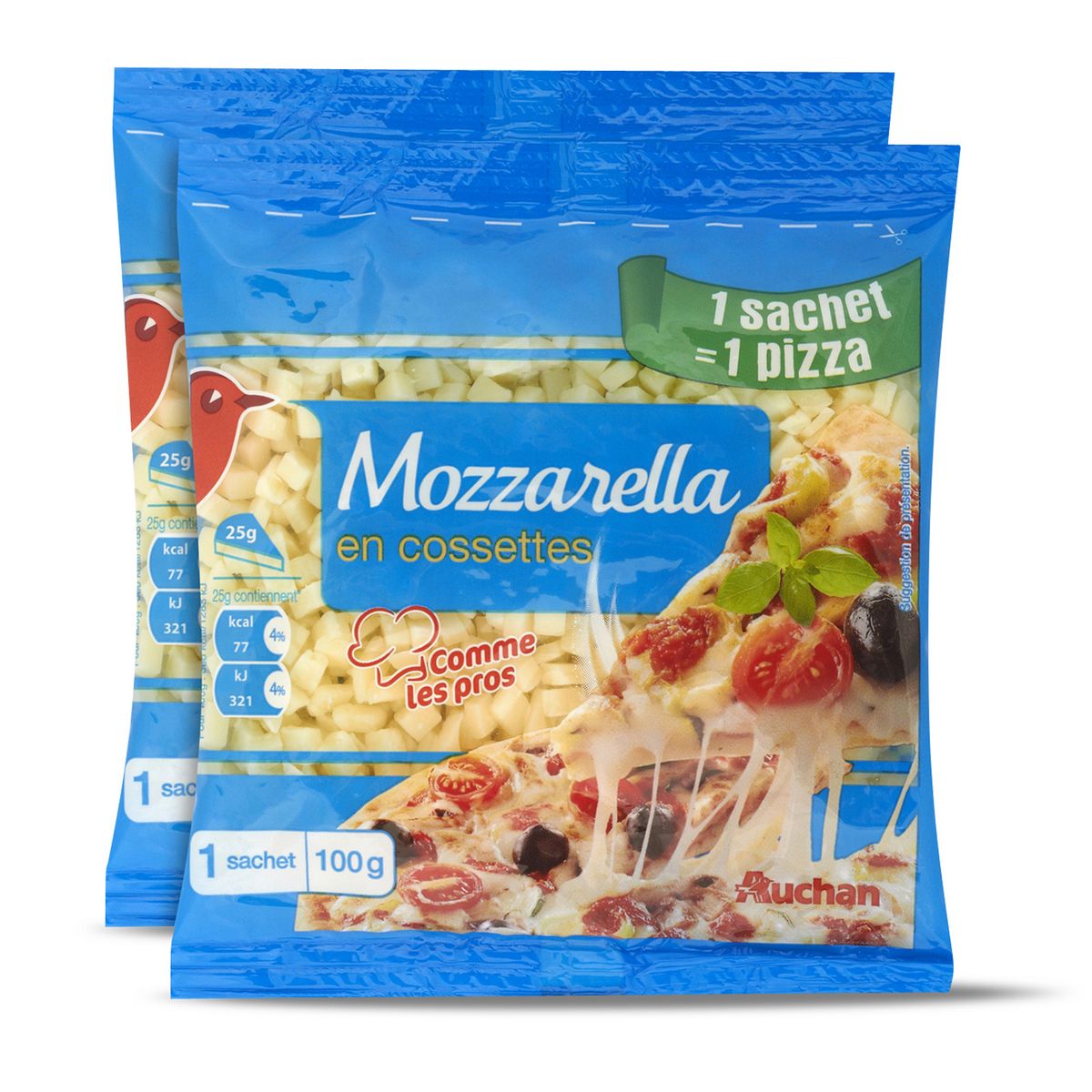 AUCHAN Mozzarella en cossettes 2x100g