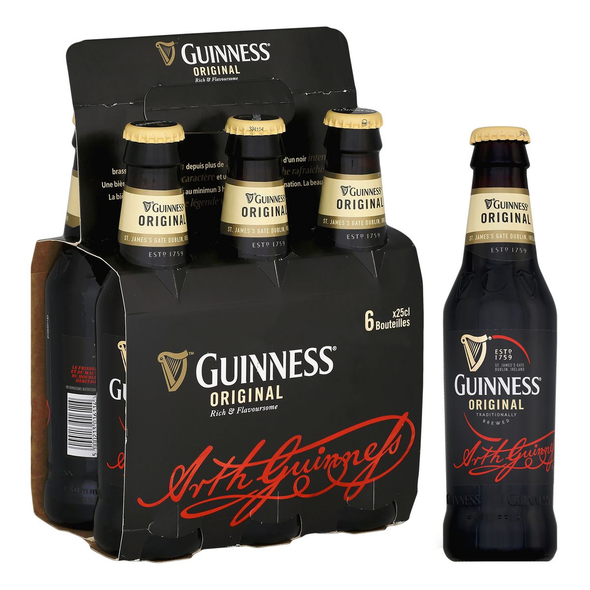 GUINNESS Bière original brune 5% bouteilles 6x25cl