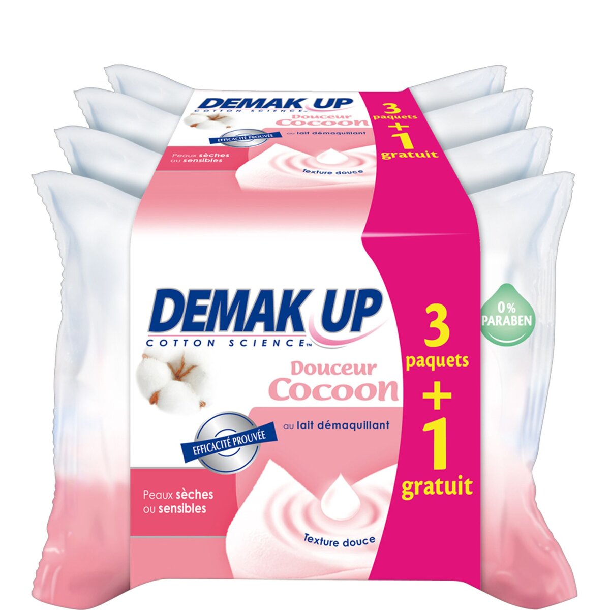 DEMAK'UP Demak'Up lingettes lait cocoon peaux sèches  x3+1offert