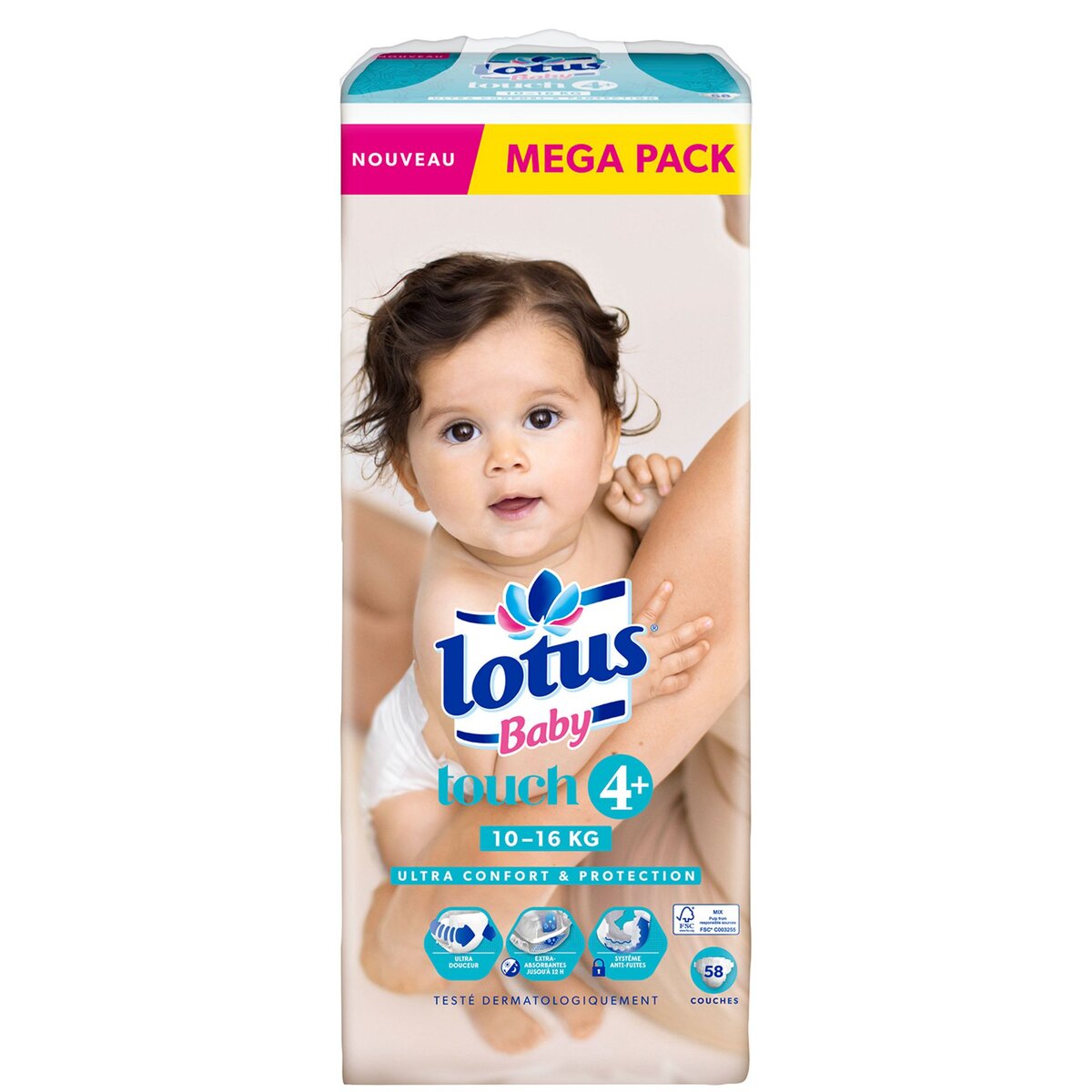 LOTUS Lotus baby Natural touch mega pack couches taille 4+ (10-16kg) x58 58 couches