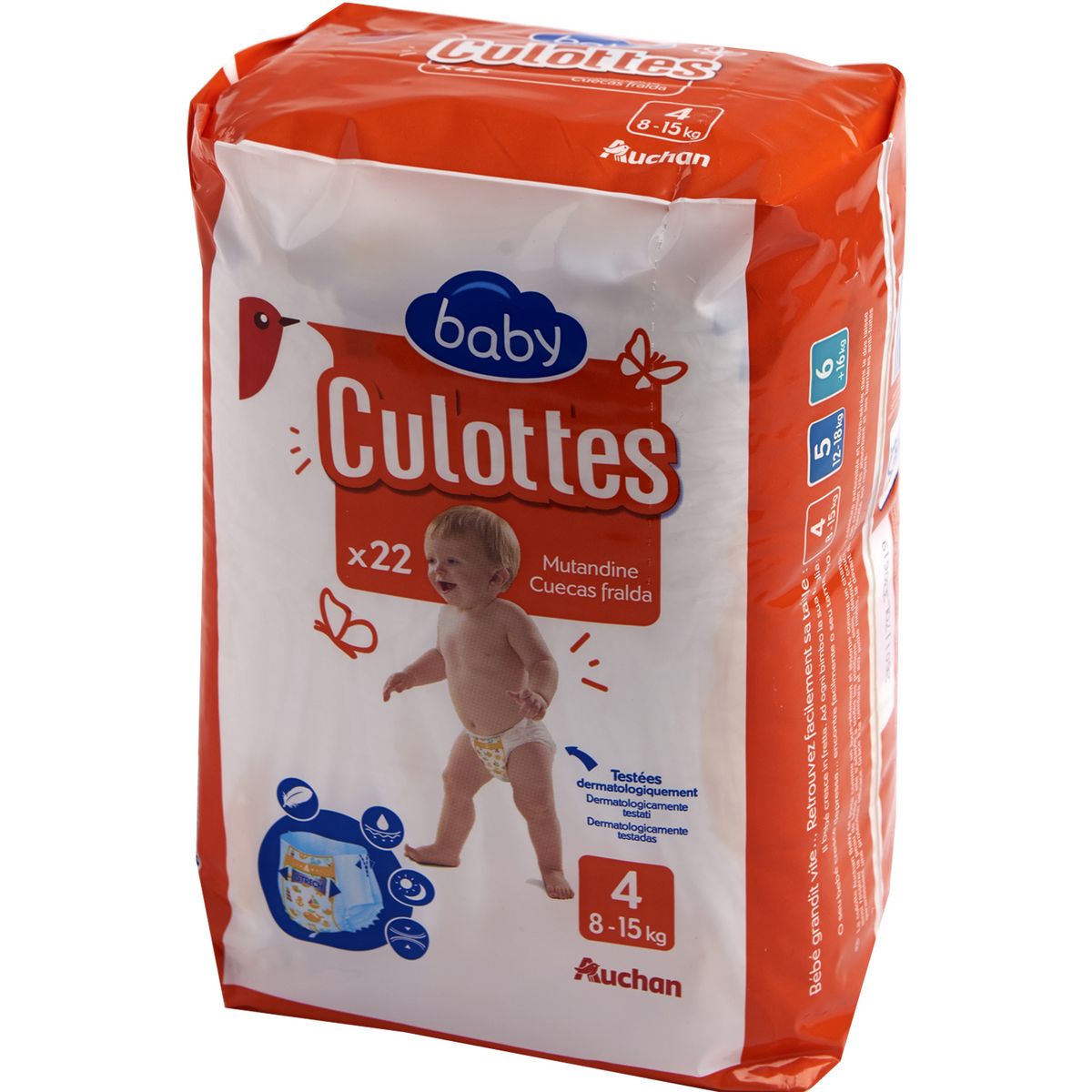 AUCHAN BABY Evolution couches-culottes taille 4 (8-15kg) 22 couches