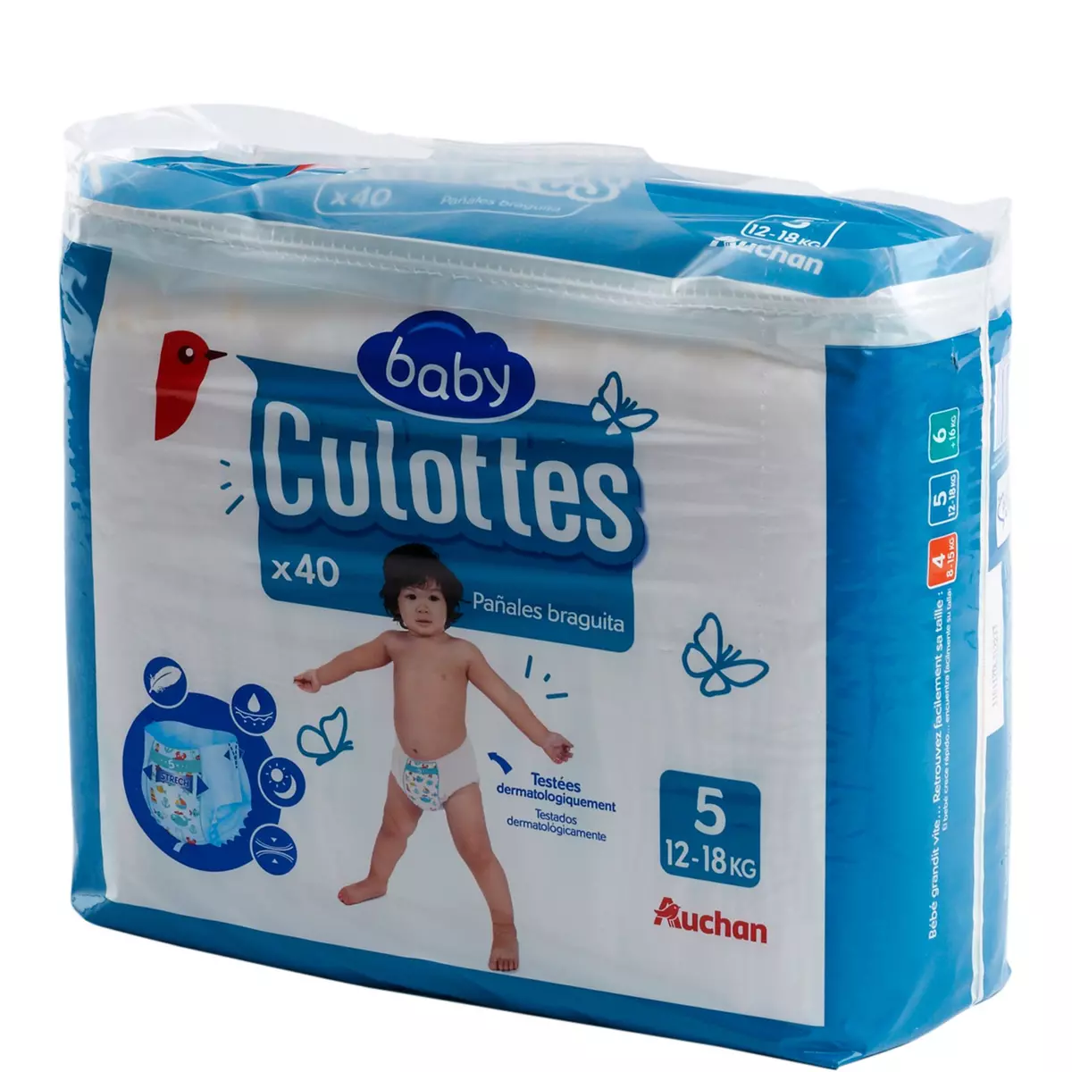 AUCHAN BABY Couches-culottes taille 5 (12-18kg) 40 couches-culottes