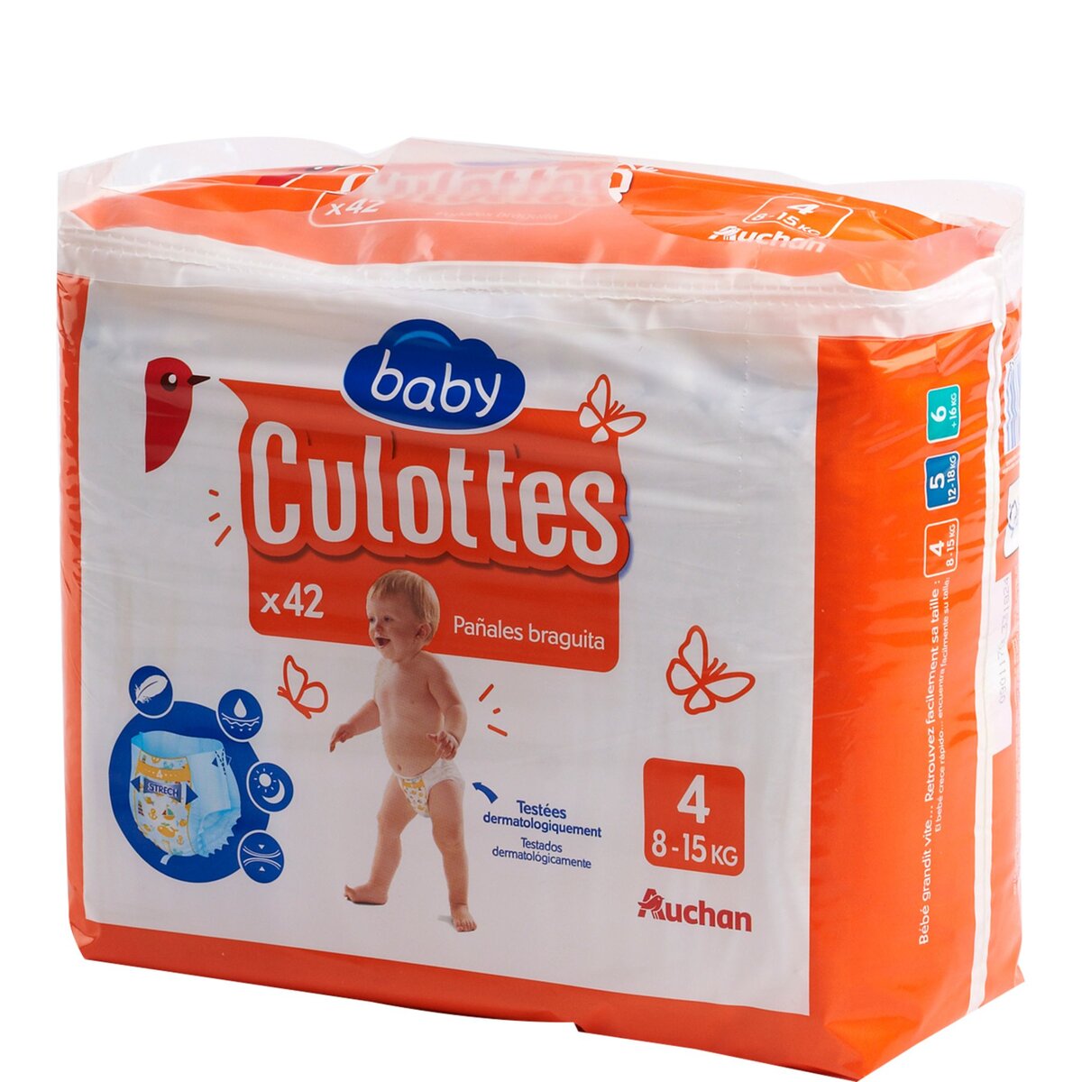 AUCHAN BABY Couches-culottes taille 4 (8-15kg) 42 couches-culottes pas cher  