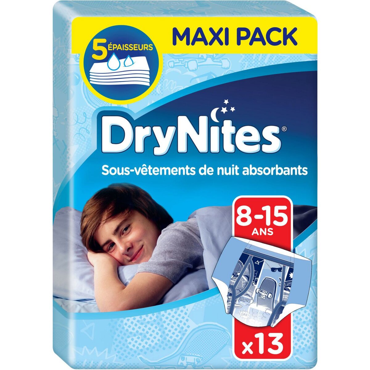 HUGGIES DryNites slips de nuit absorbants garçons 8-15 ans 13 slips pas  cher 