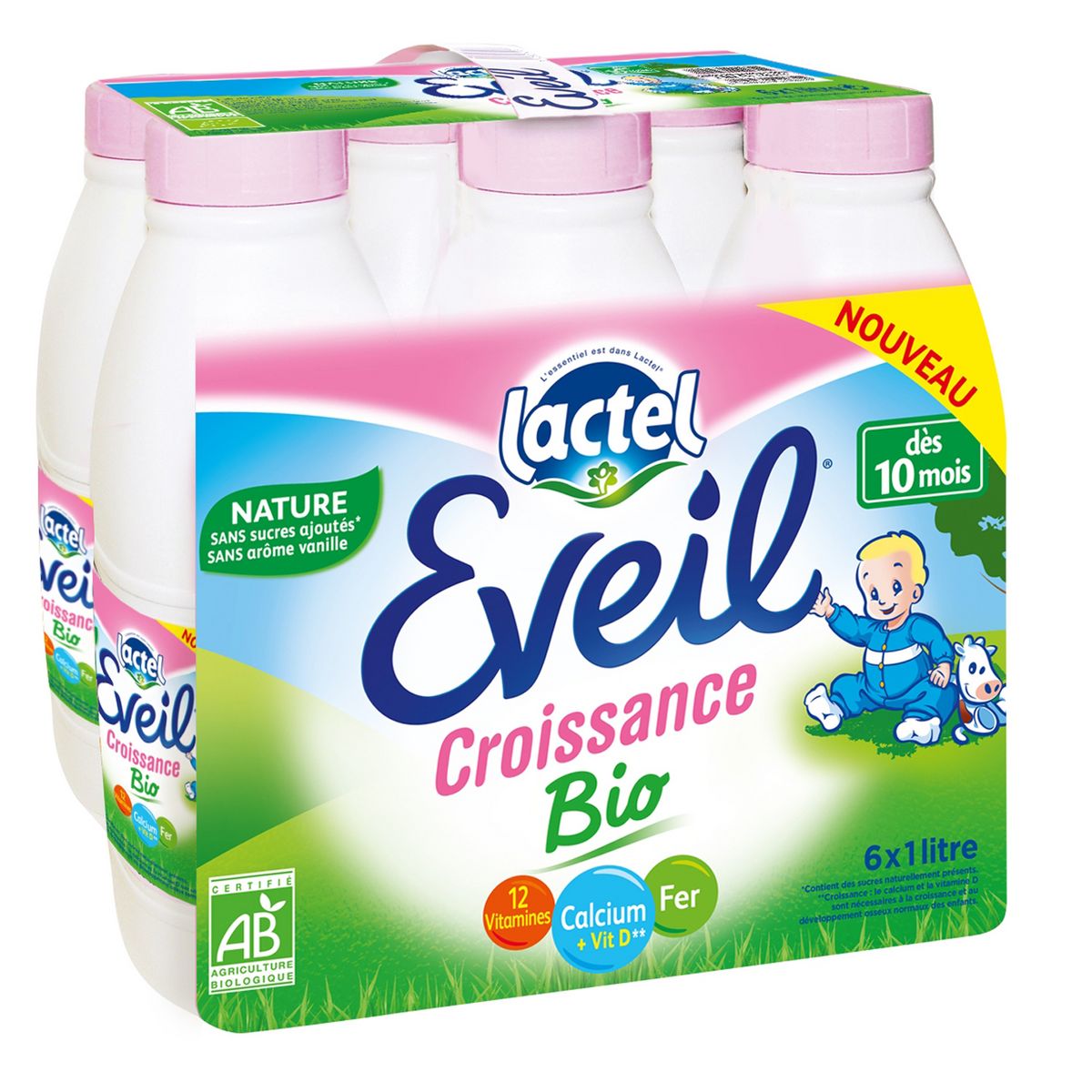 LACTEL Eveil lait de croissance nature liquide bio dès 10 mois 6x1l