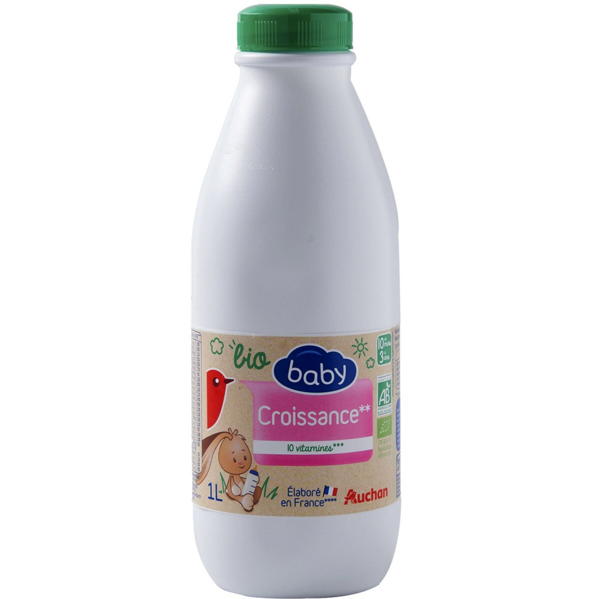 AUCHAN BABY BIO Auchan baby bio Lait de croissance 10 vitamines liquide dès 10 mois 1l 1l