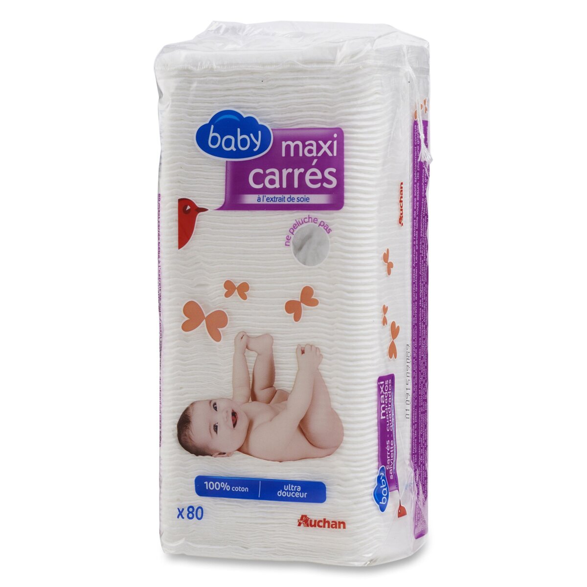 AUCHAN Auchan baby maxi carrés à l'extrait de soie ulta douceur x80