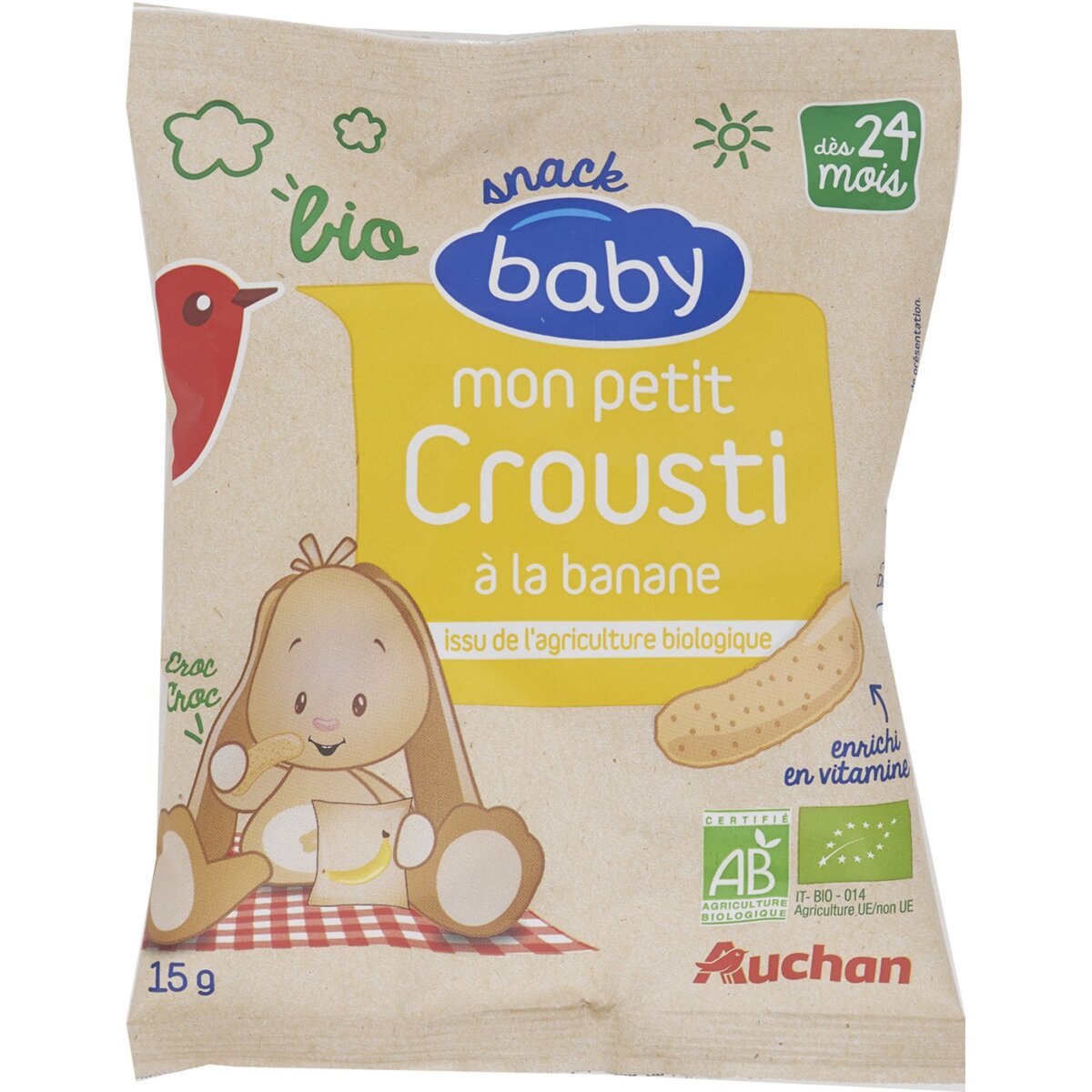 AUCHAN BABY BIO Auchan baby bio Mon petit crousty à la banane dès 24 mois 15g 15g