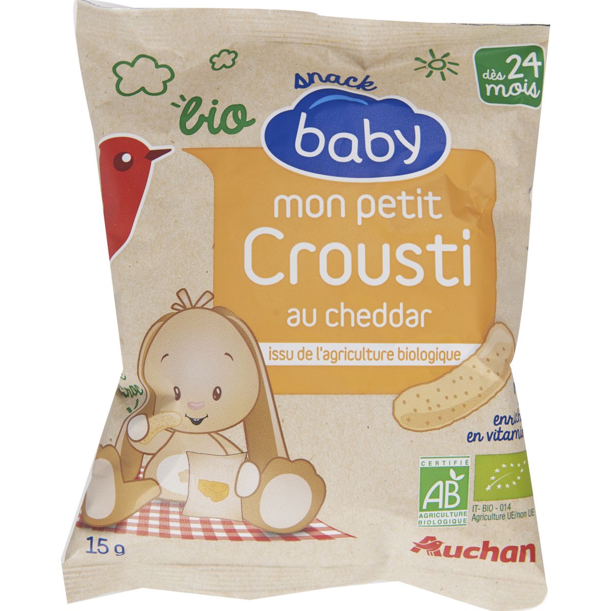 AUCHAN BIO Auchan baby bio petit snack crousti fromage 15g dès 24mois