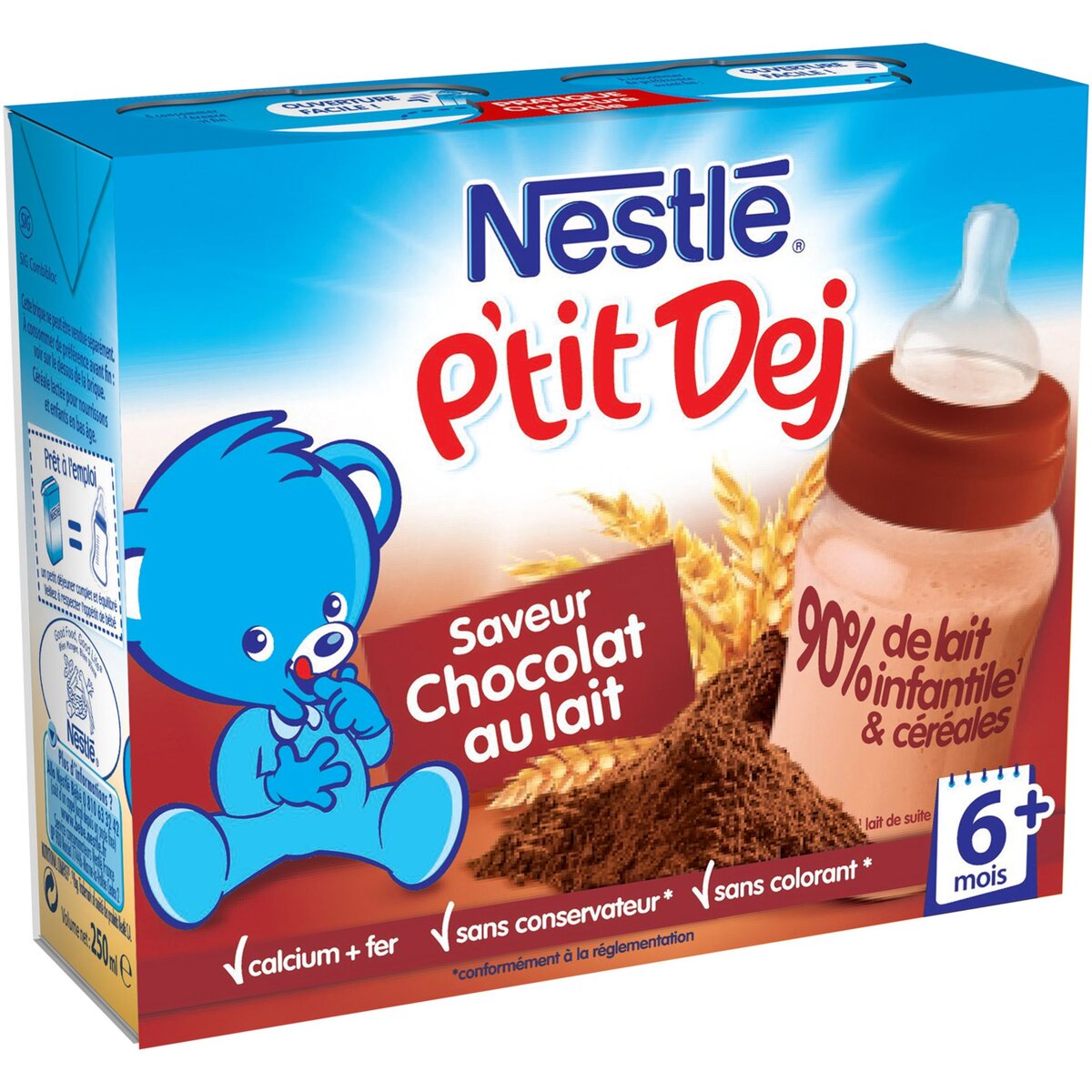 NESTLE Nestlé p'tit dej lacté chocolat au lait 2x250ml dès 6mois