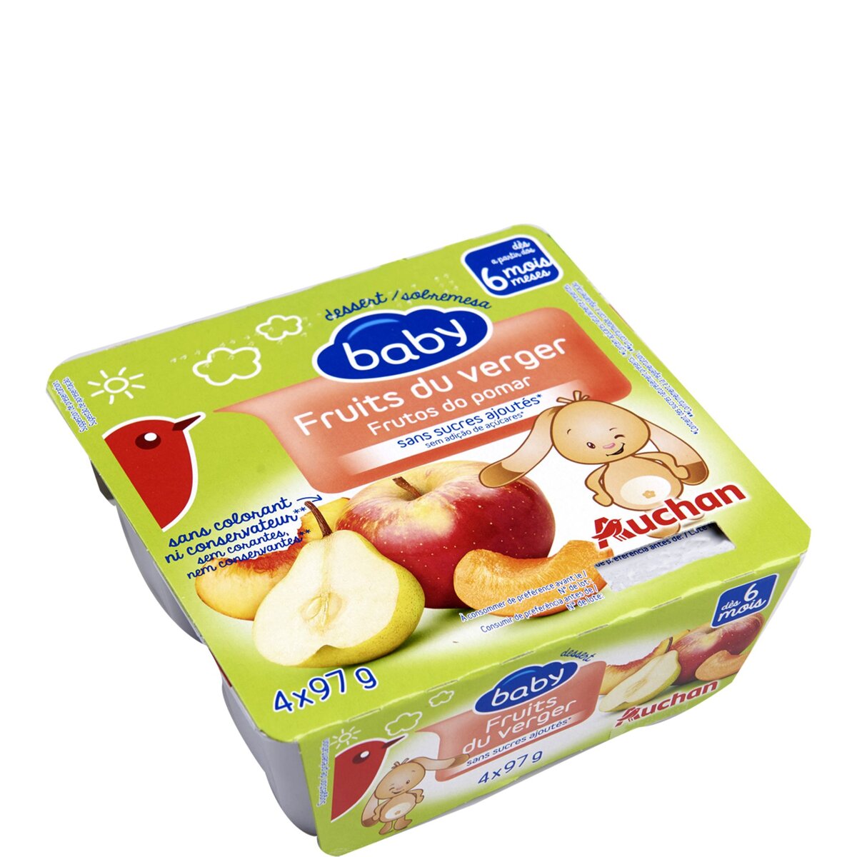 AUCHAN BABY Auchan baby Petit pot dessert fruits du verger dès 6 mois 4x97g 4x97g