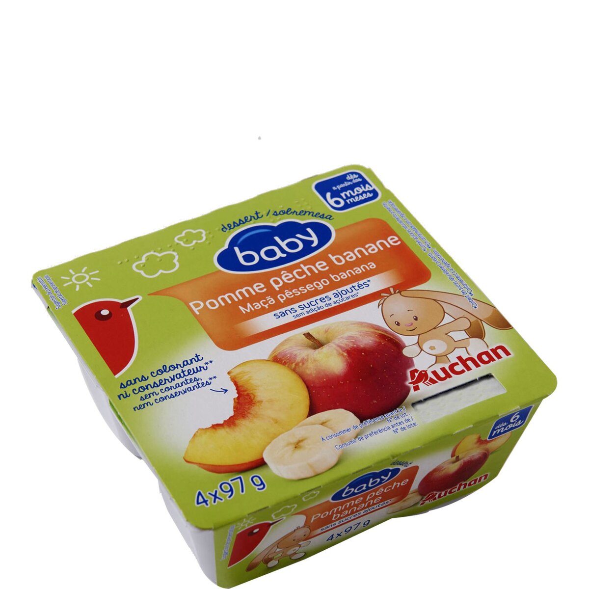 AUCHAN BABY Auchan baby Petit pot dessert pomme pêche banane dès 6 mois 4x97g 4x97g