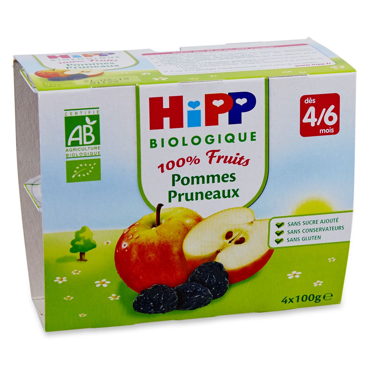 HIPP Hipp bio coupelle pomme pruneaux 4x100g 4-6 mois