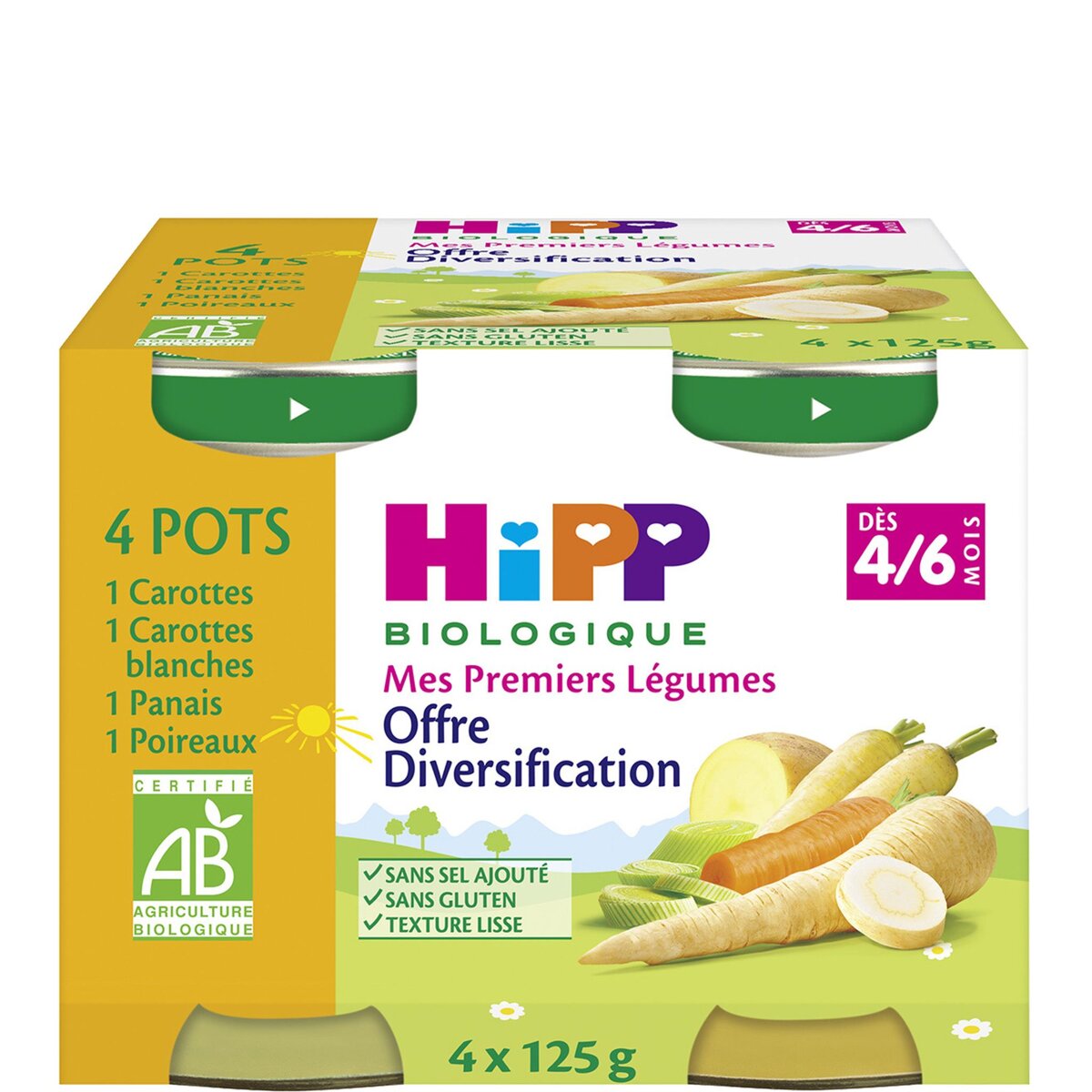 HIPP Hipp bio carotte blanche panais poireaux dès 4/6m pot 4x125g