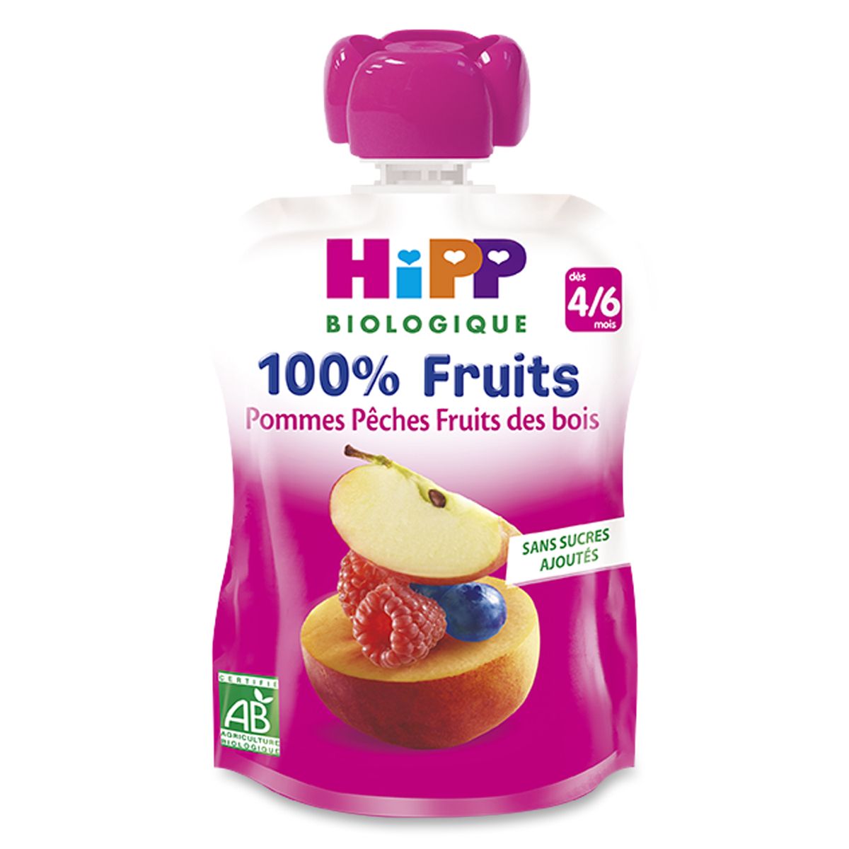 HIPP Hipp bio compote pommes pêches fruits des bois 90g dès 4/6m