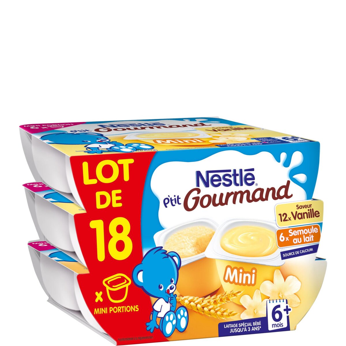 NESTLE Nestlé ptit gourmand semoule au lait vanille 18x60g dès6mois
