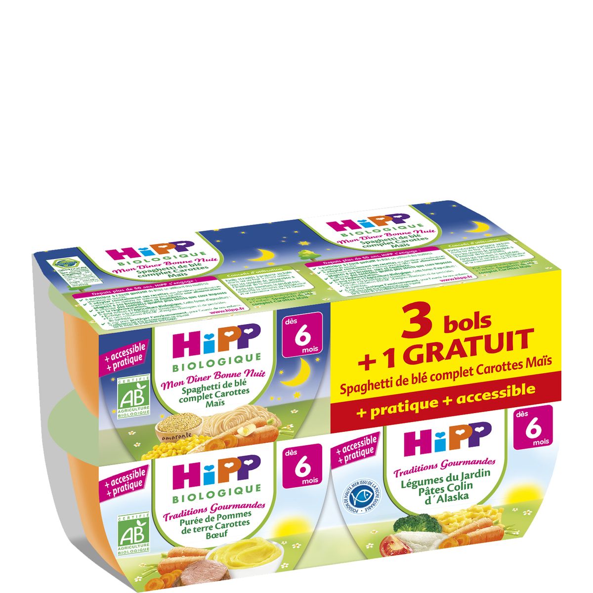 HIPP Hipp spaghettis carotte maïs colin bio 4x190g dès 6mois
