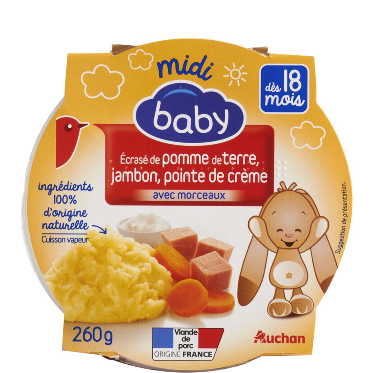AUCHAN BABY Auchan baby Assiette écrasé de pomme de terre jambon crème dès 18 mois 260g 260g