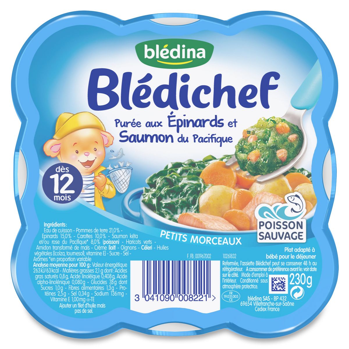 BLEDINA Blédichef purée aux épinards et saumon  230g dès 12 mois