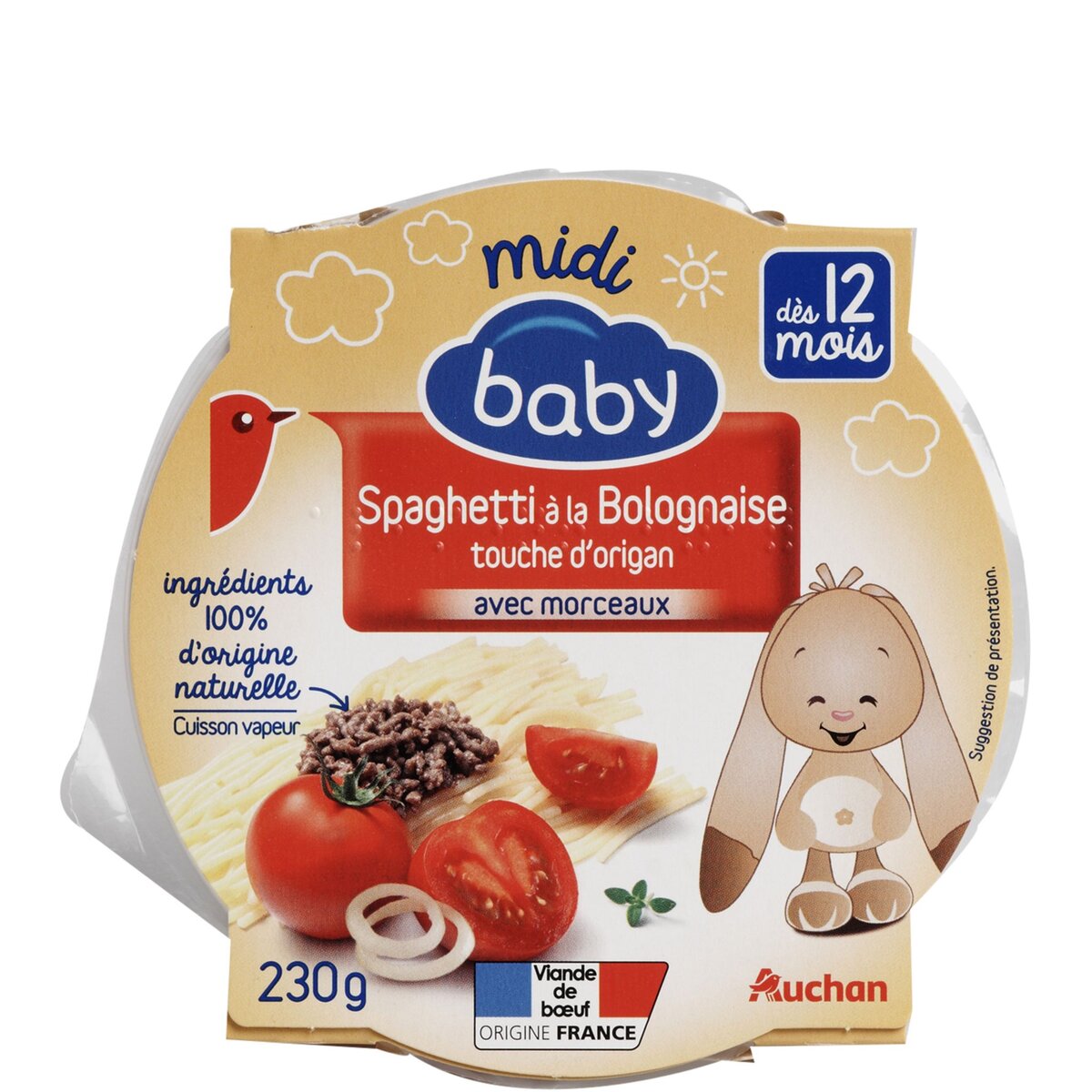 AUCHAN BABY Auchan baby Assiette spaghetti à la bolognaise à l'origan dès 12 mois 230g 230g