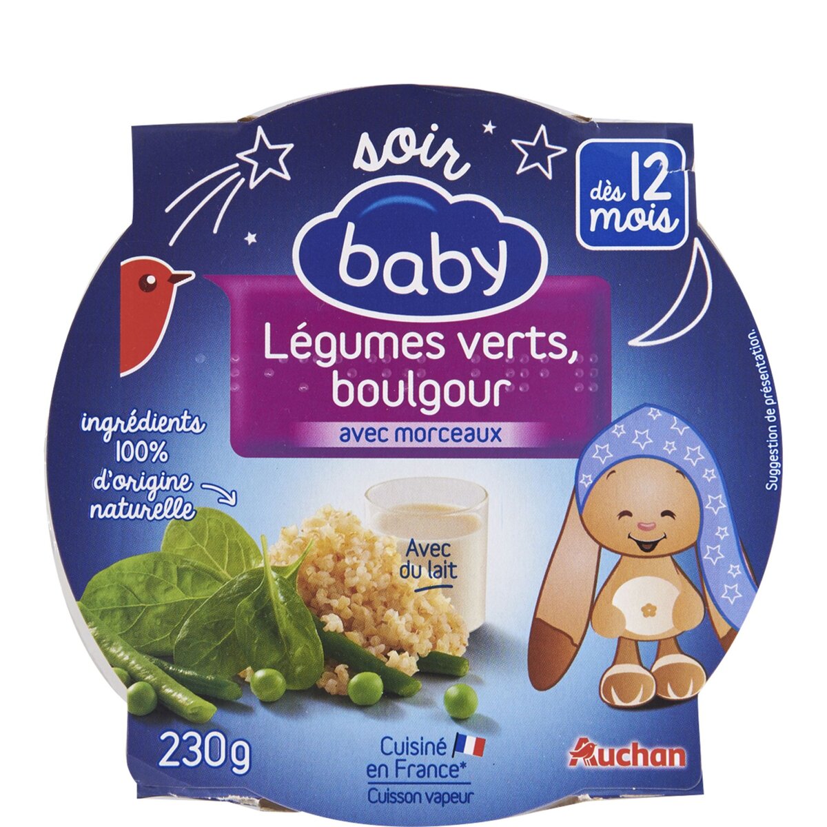AUCHAN BABY Auchan baby Assiette de légumes verts et boulgour dès 12 mois 230g 230g