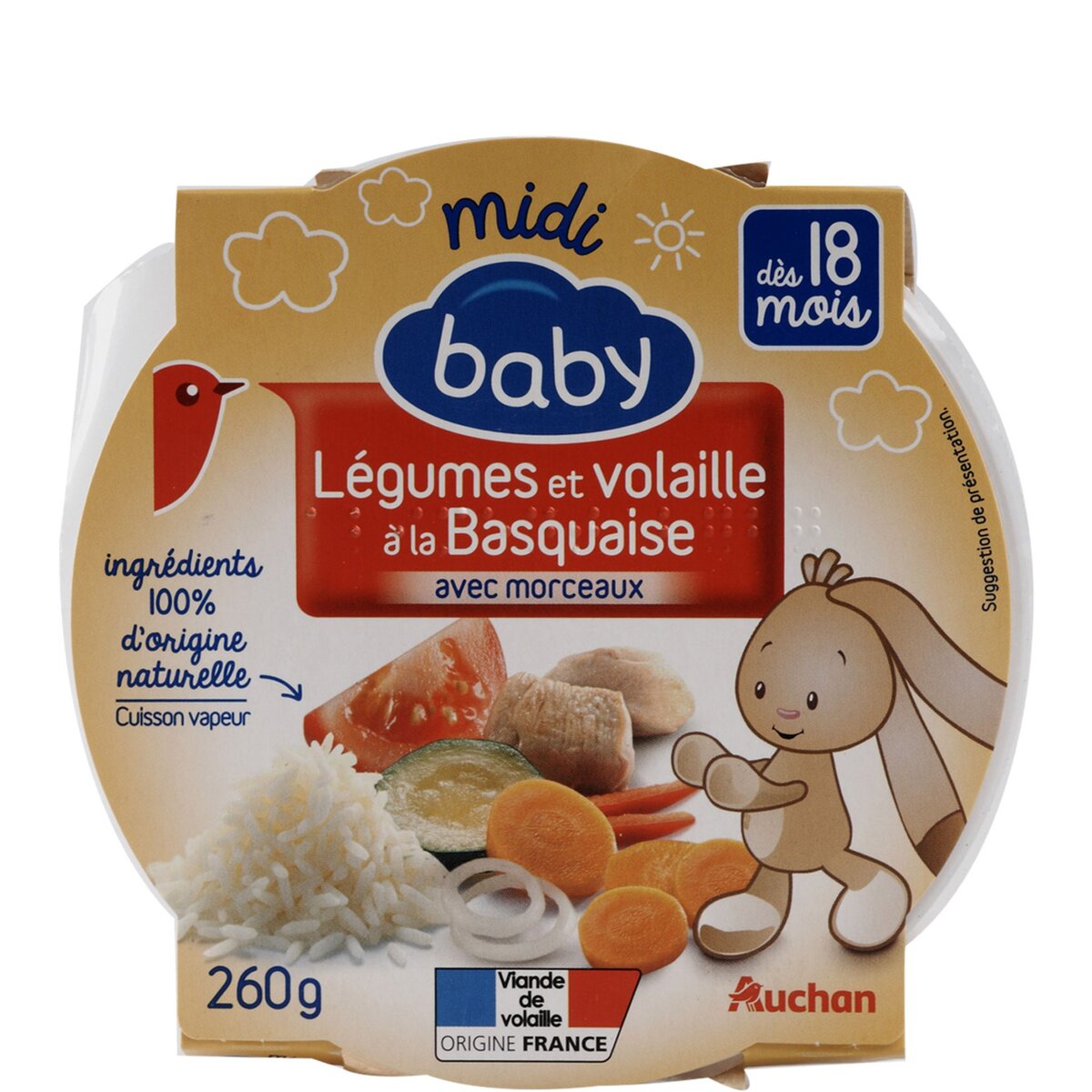 AUCHAN Auchan baby repas du midi légumes volaille 260g dès 18 mois