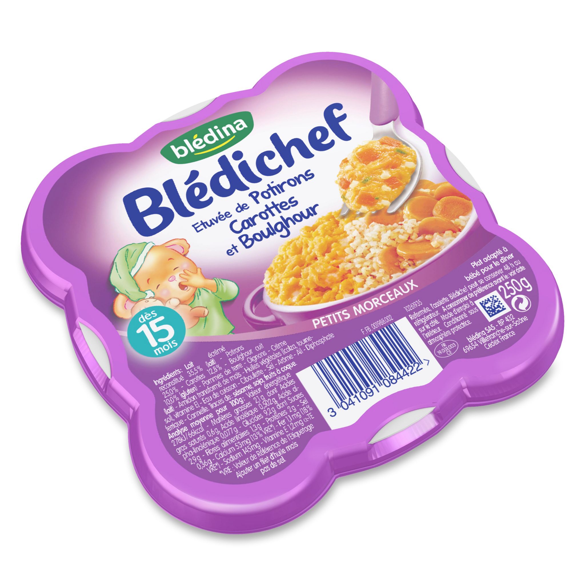 Voir la diapositive 2 : BLEDINA Blédina Blédichef assiette potiron carottes boulghour dès 15 mois 250g 250g