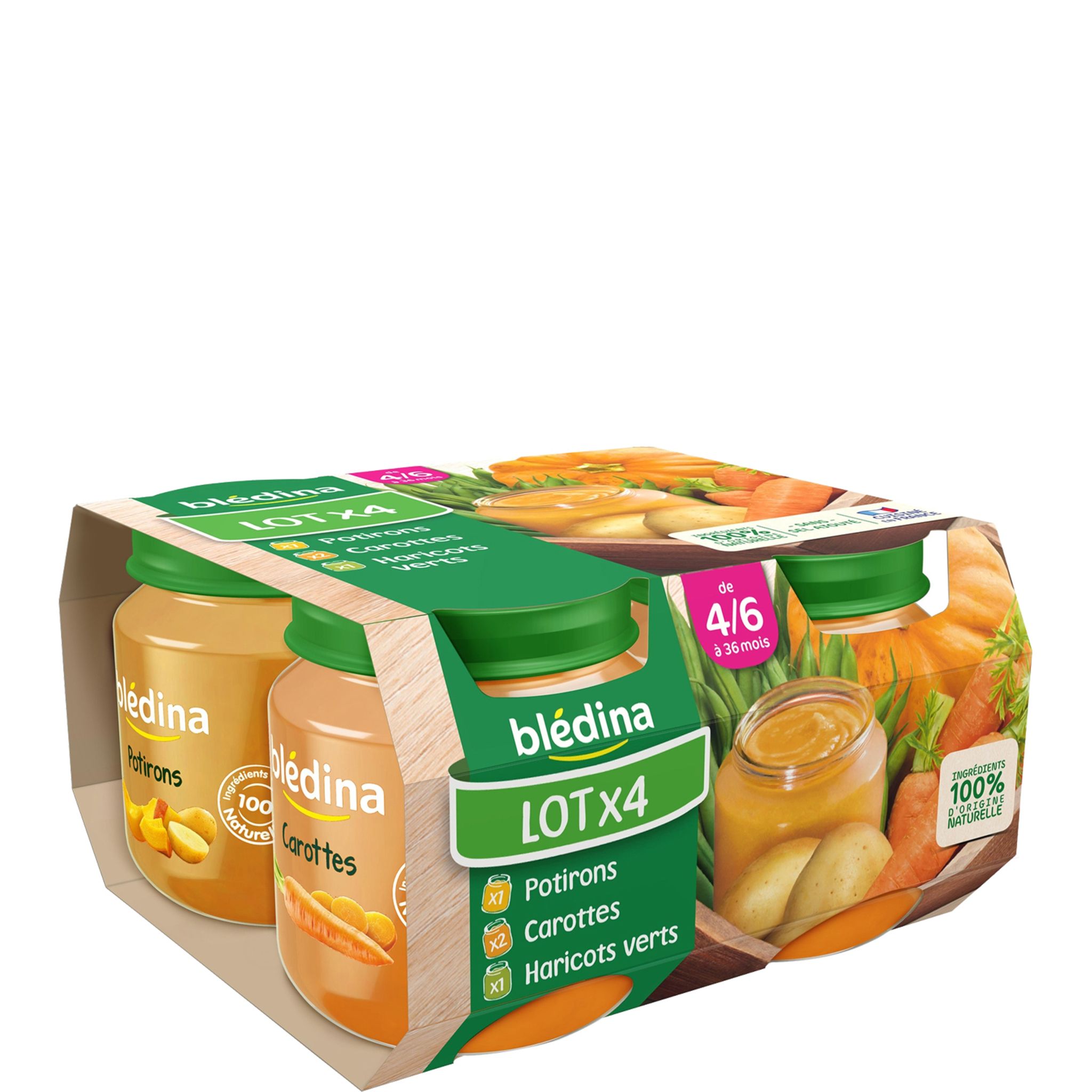 Voir la diapositive 2 : BLEDINA Blédina pot 2 carottes 1 haricot 1 potiron 4x130g dès4/6mois