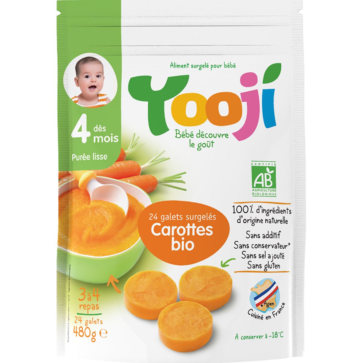 YOOJI Galets de purée de carotte bio dès 4 mois 24x20g