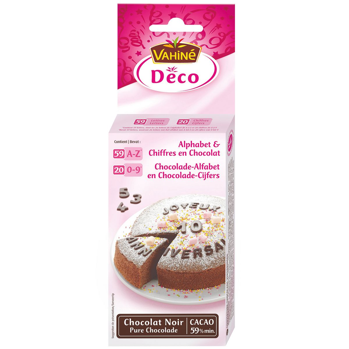 VAHINE Décors alphabet et chiffres en chocolat  26g