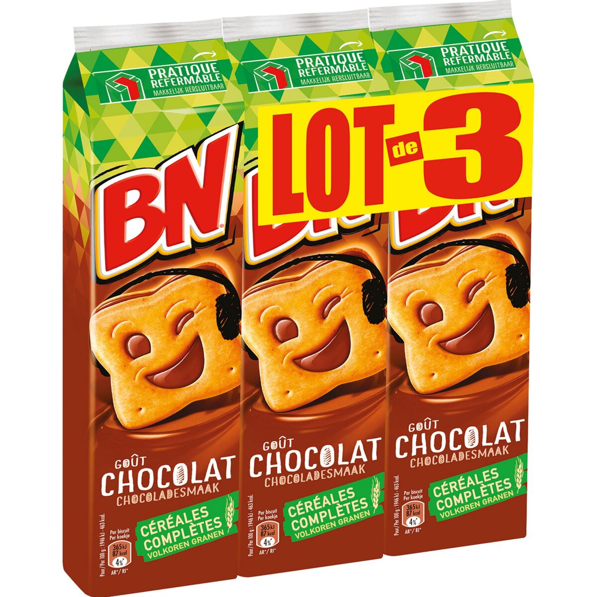 BN Biscuits fourrés goût chocolat céréales complètes 3x295g