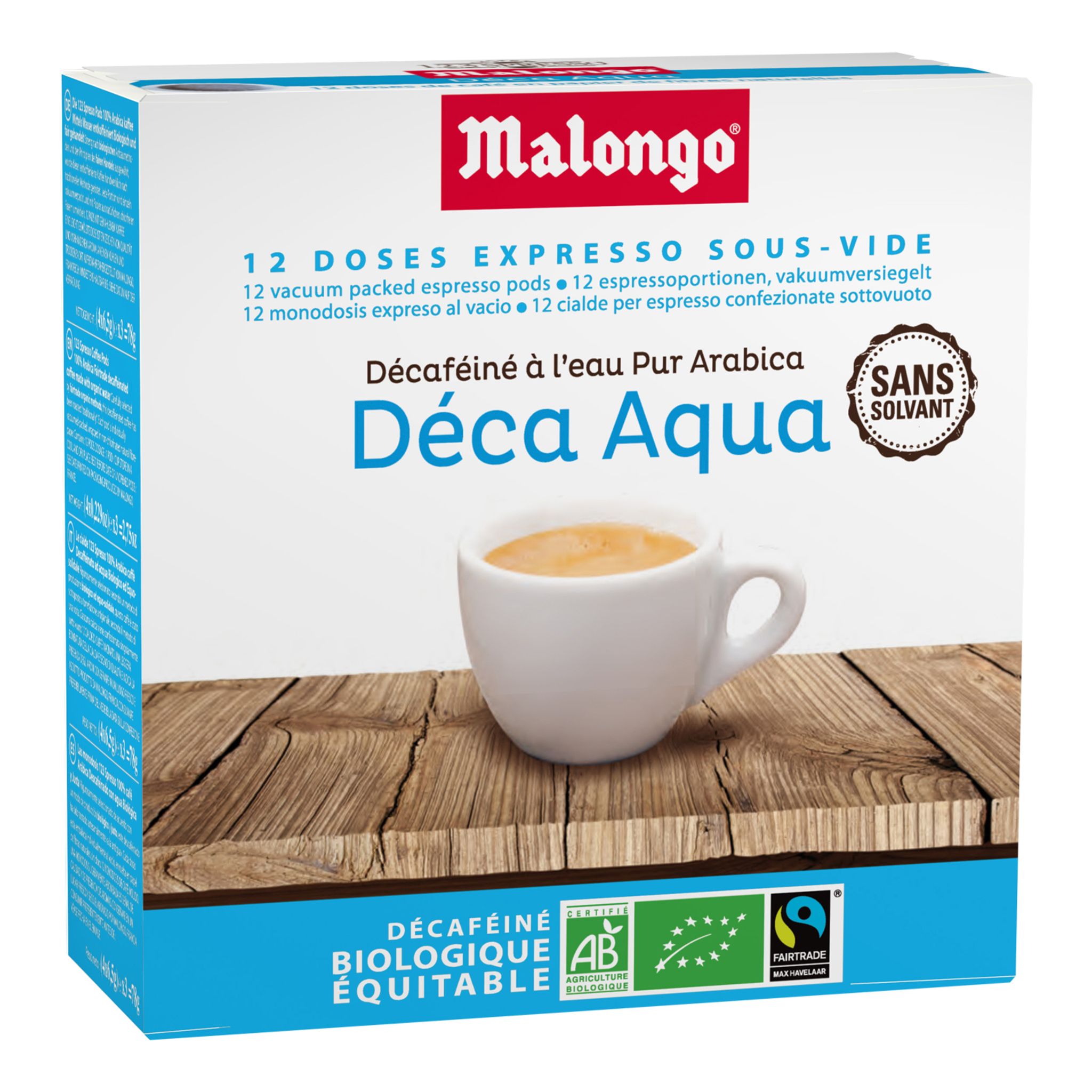MALONGO Malongo bio équitable 123 déca aqua dosettes x12 -78g
